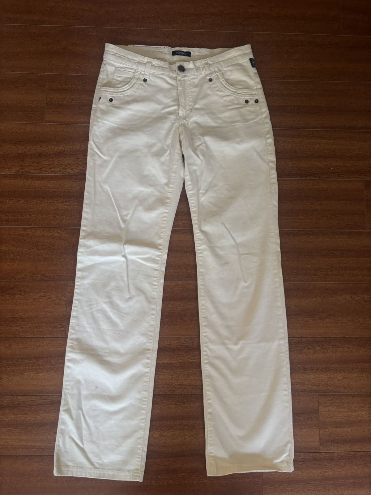Versace Vintage Versace Cream Low Rise Flare Pants Size 27" / US 4 / IT 40 - 2 Thumbnail