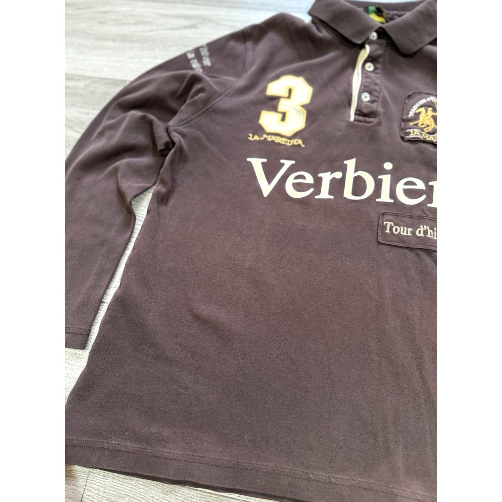 La Martina La Martina Polo Shirt Long Sleeve Rugby Brown L White/Blue Mens Shirt Vintage-Style? Size US L / EU 52-54 / 3 - 6 Thumbnail