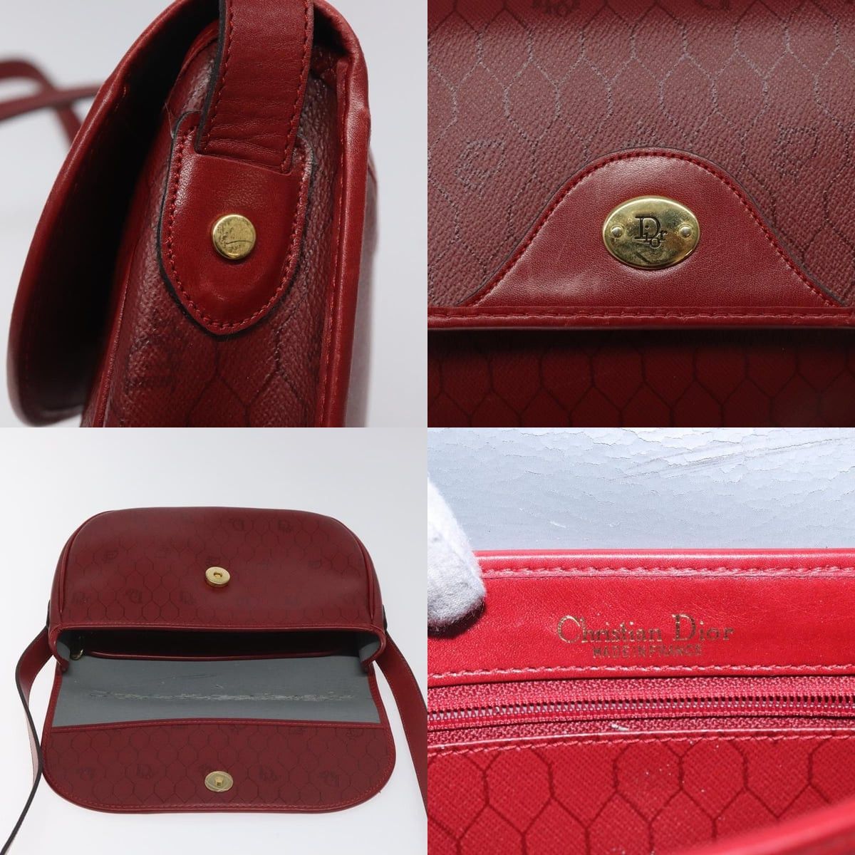 Dior DIOR Honeycomb Canvas Shoulder Bag Pvc Leather Red Gold Size ONE SIZE - 11 Thumbnail