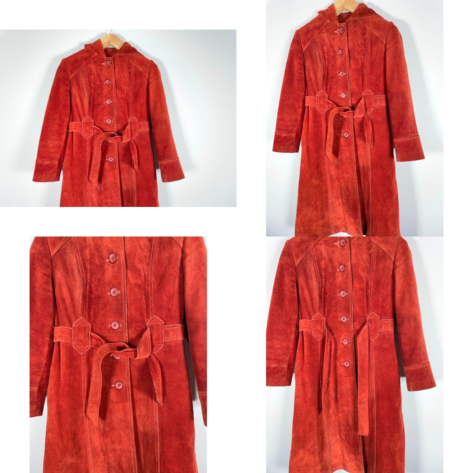 Vintage VINTAGE Burnt Orange Leather Belted Trench Coat Women's 9 / 10 Hooded Casual 70s Long Coat Size L / US 10 / IT 46 - 10 Thumbnail