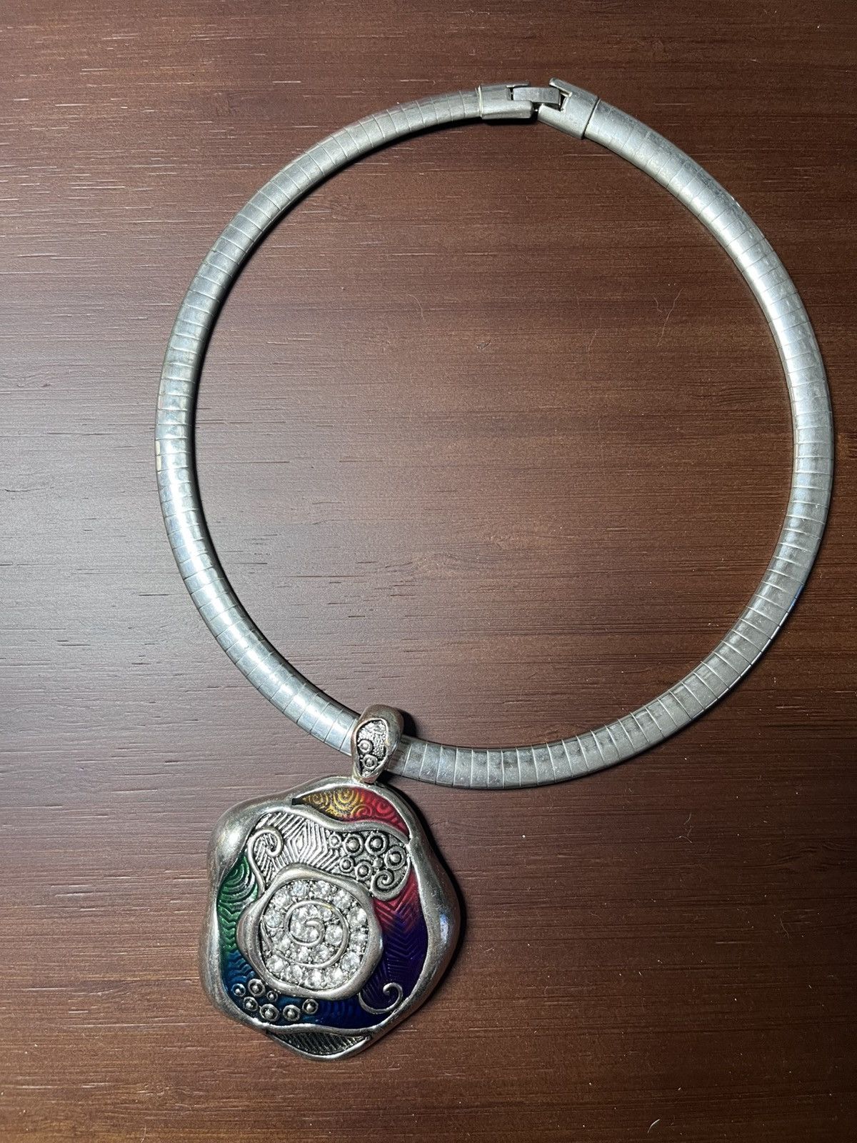 Other Vintage Silver tone Omega Choker Enamel Rhinestone Pendant Size ONE SIZE - 1 Thumbnail