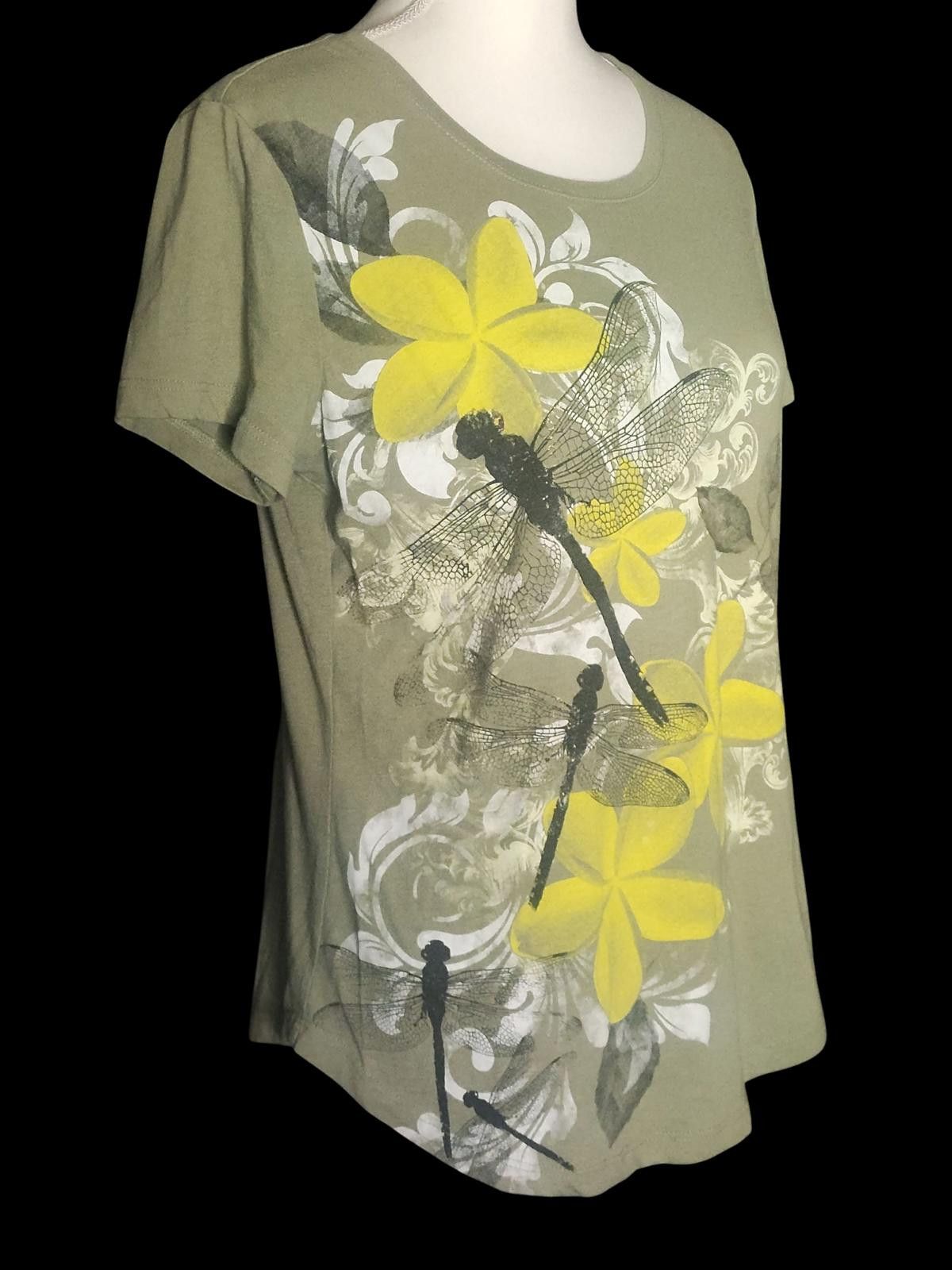 Designer Kim Rogers Short Sleeve Floral and Dragonfly Print T-Shirt Size S / US 4 / IT 40 - 2 Thumbnail