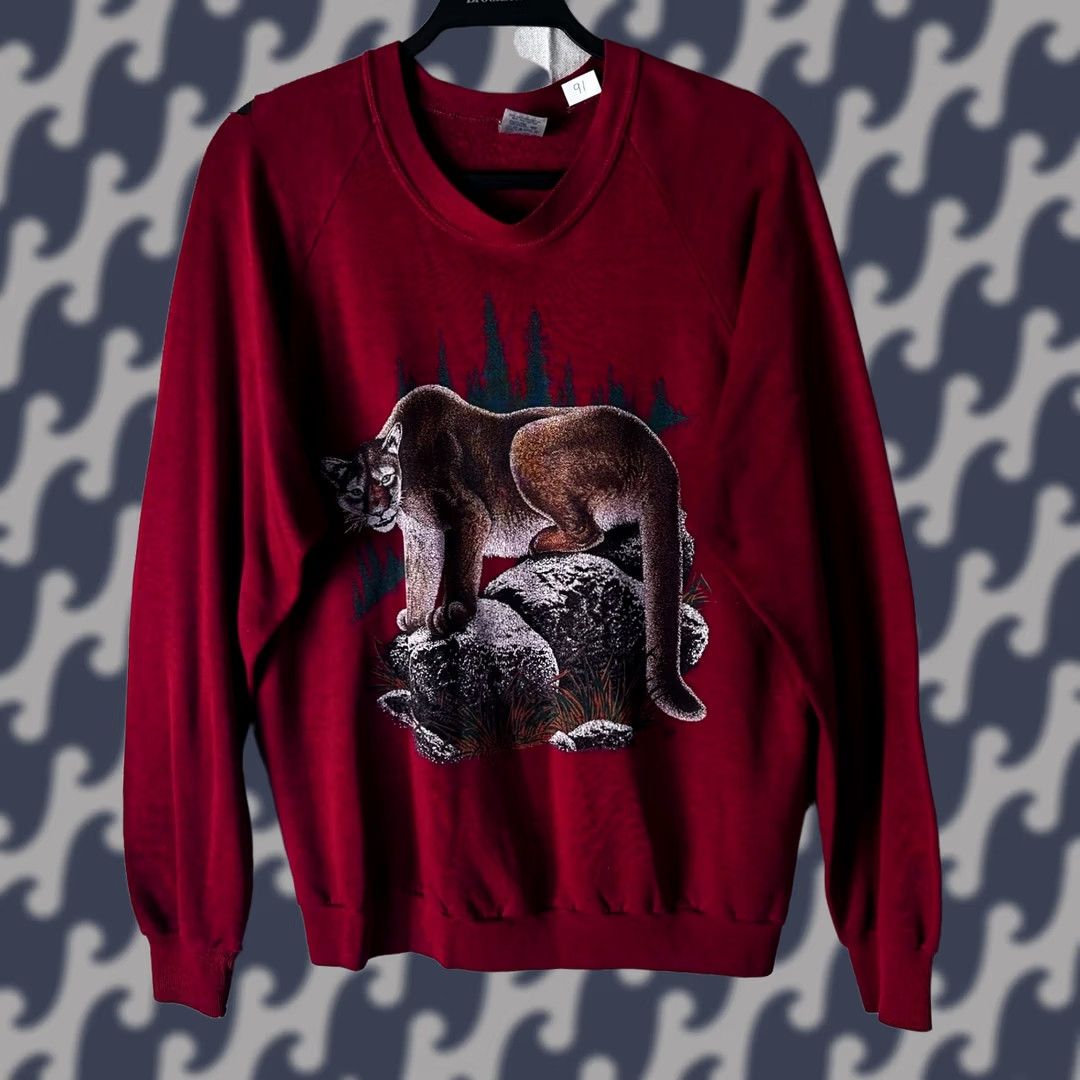 Jerzees VINTAGE Jerzees Mountain Lion Sweatshirt XL Red Cougar Graphic Made in USA 90s Size US XL / EU 56 / 4 - 1 Thumbnail