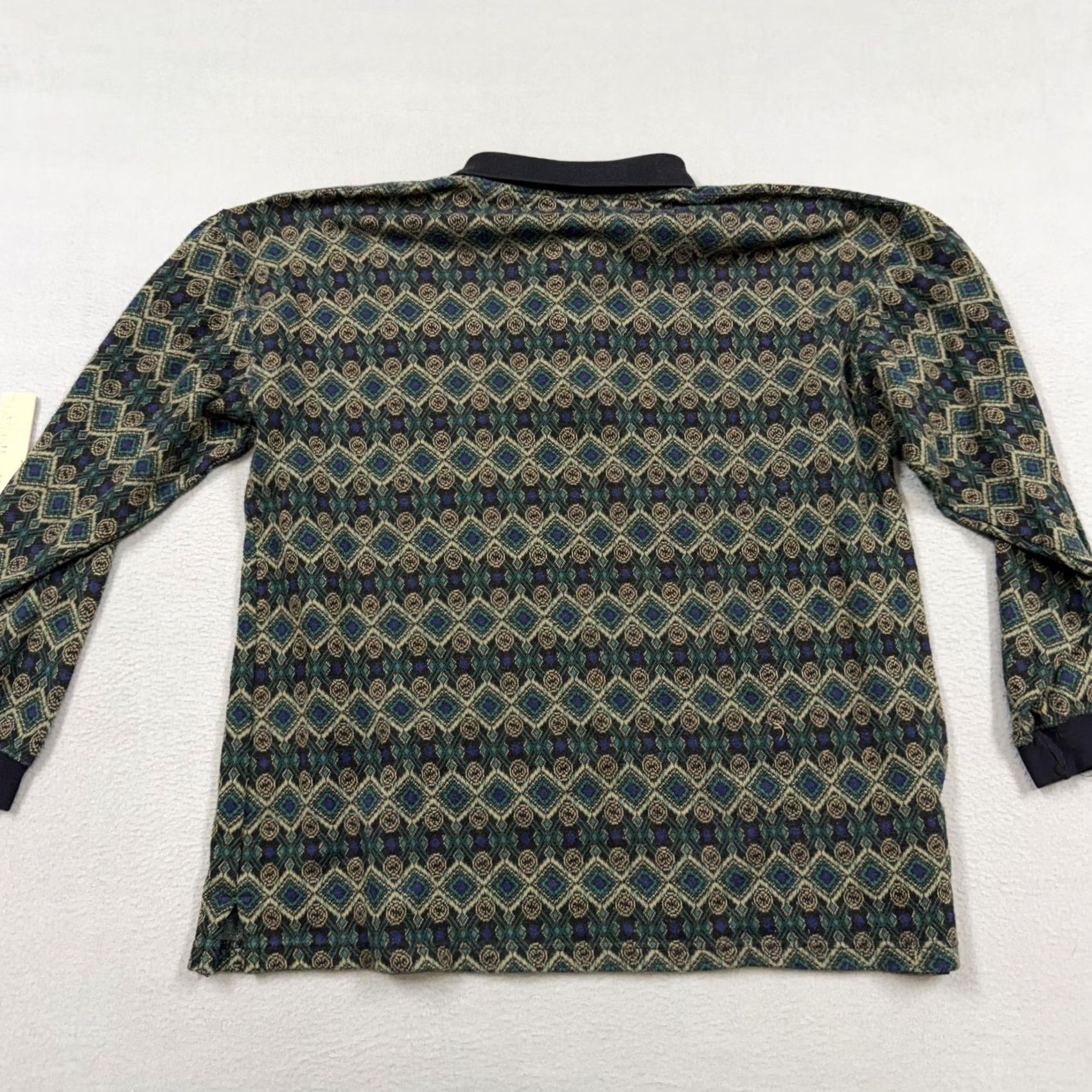Vintage Nino Cerruti Sport Polo Shirt Mens S Green Geometric Long Sleeve Knit Size US S / EU 44-46 / 1 - 5 Thumbnail
