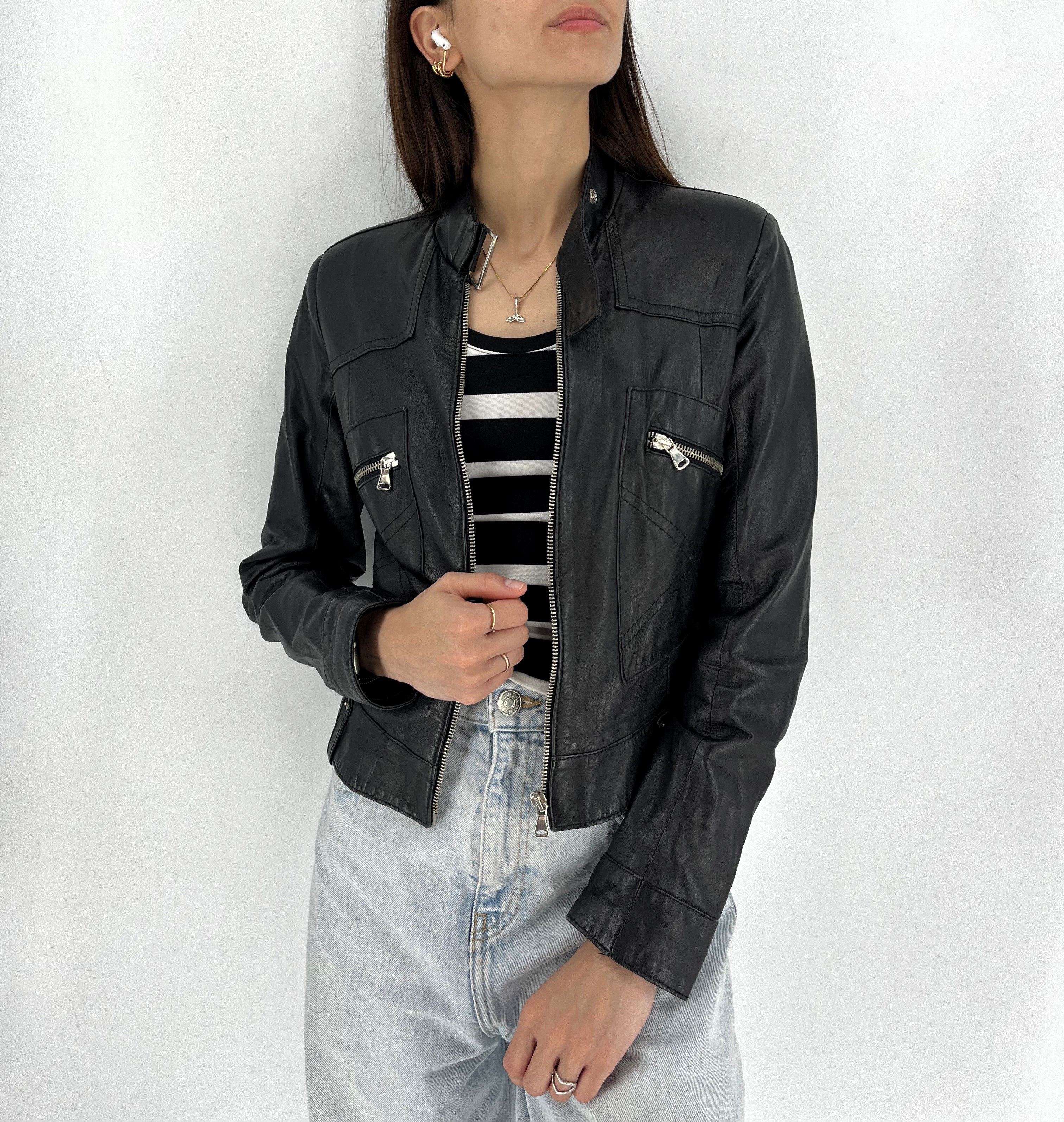 Leather Blue Blue Black Leather Biker Jacket Racing Moto HONDA BMW Size S / US 4 / IT 40 - 2 Thumbnail