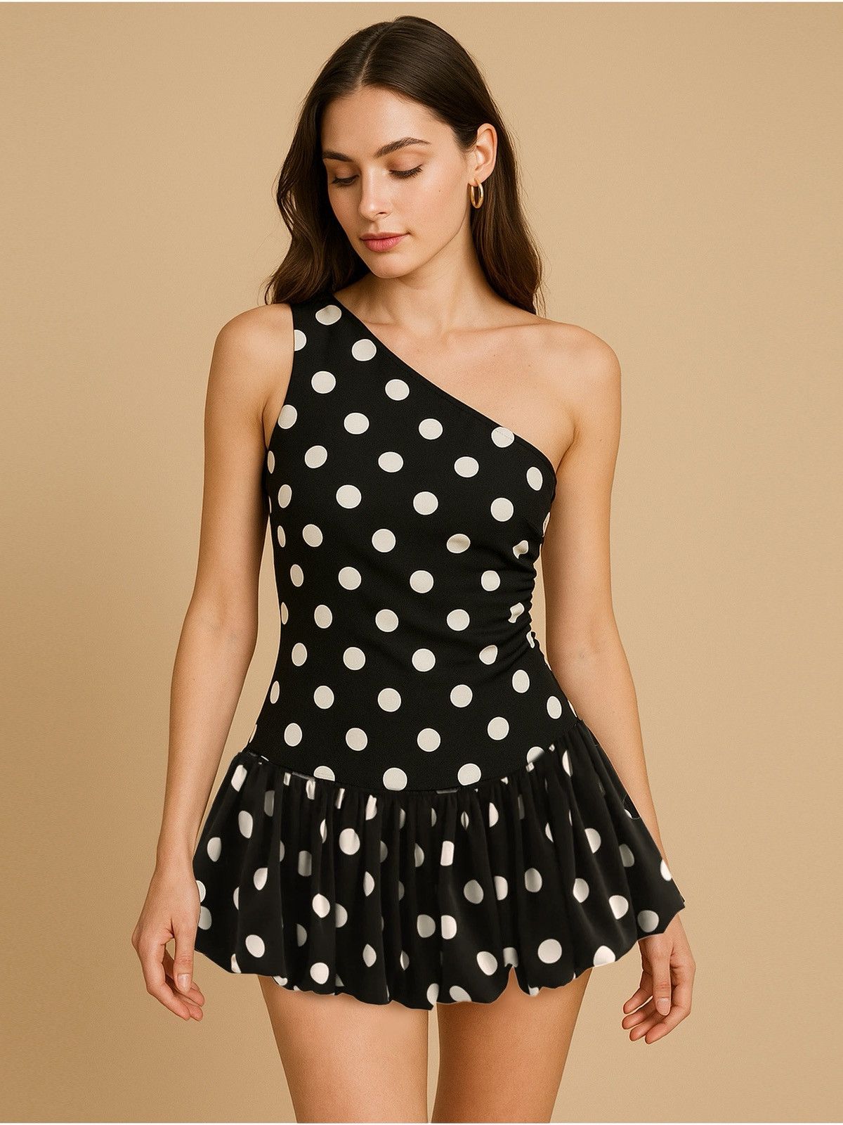 Other NWT One-Shoulder Polka Dot Ruffled Mini Dress Size S/M/L Size M / US 6-8 / IT 42-44 - 2 Thumbnail
