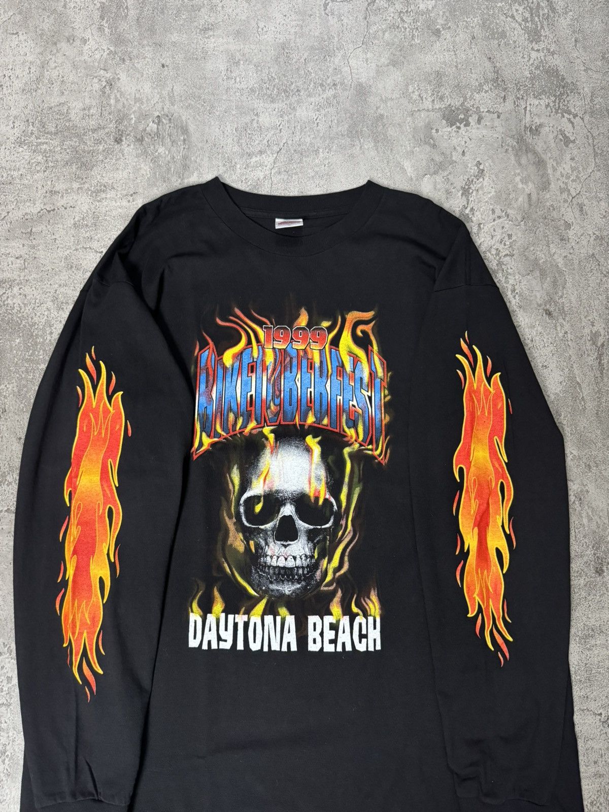 Vintage VINTAGE 1999 DAYTONA BEACH BIKE WEEK SKULL FLAME LONGSLEEVE Size US XL / EU 56 / 4 - 2 Thumbnail