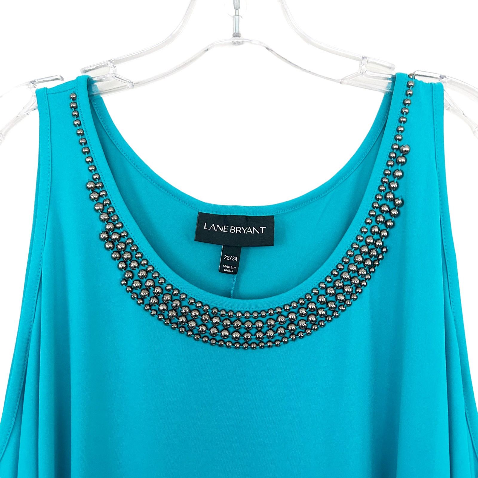 Other Lane Bryant Teal Beaded Cold Shoulder Blouse Sz 22/24 Size 3XL / US 20-22 - 2 Thumbnail