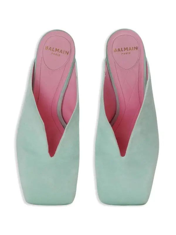 Balmain o1s1wg111225 95mm Eden Suede Mules in Blue Size US 6 / IT 36 - 5 Thumbnail