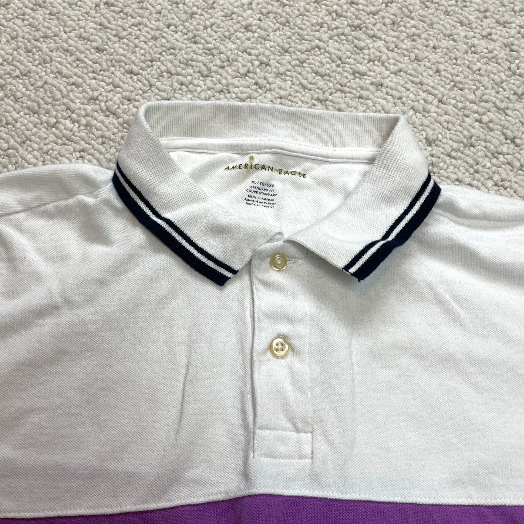 American Eagle Outfitters American Eagle Outfitters Polo Shirt Mens XL White Blue Colorblock Golf Rugby Standard Fit Size US XL / EU 56 / 4 - 3 Thumbnail