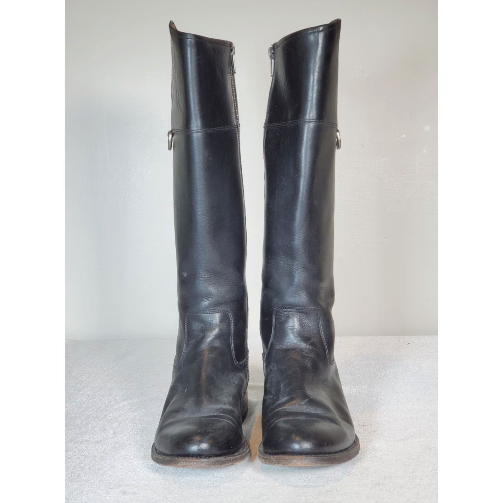 Frye FRYE Jayden D Ring Black Leather Tall Zip Riding Boots Women 8 B Knee High Block Heel Leather Lining Vintage: No Size US 8 / IT 38 - 6 Thumbnail