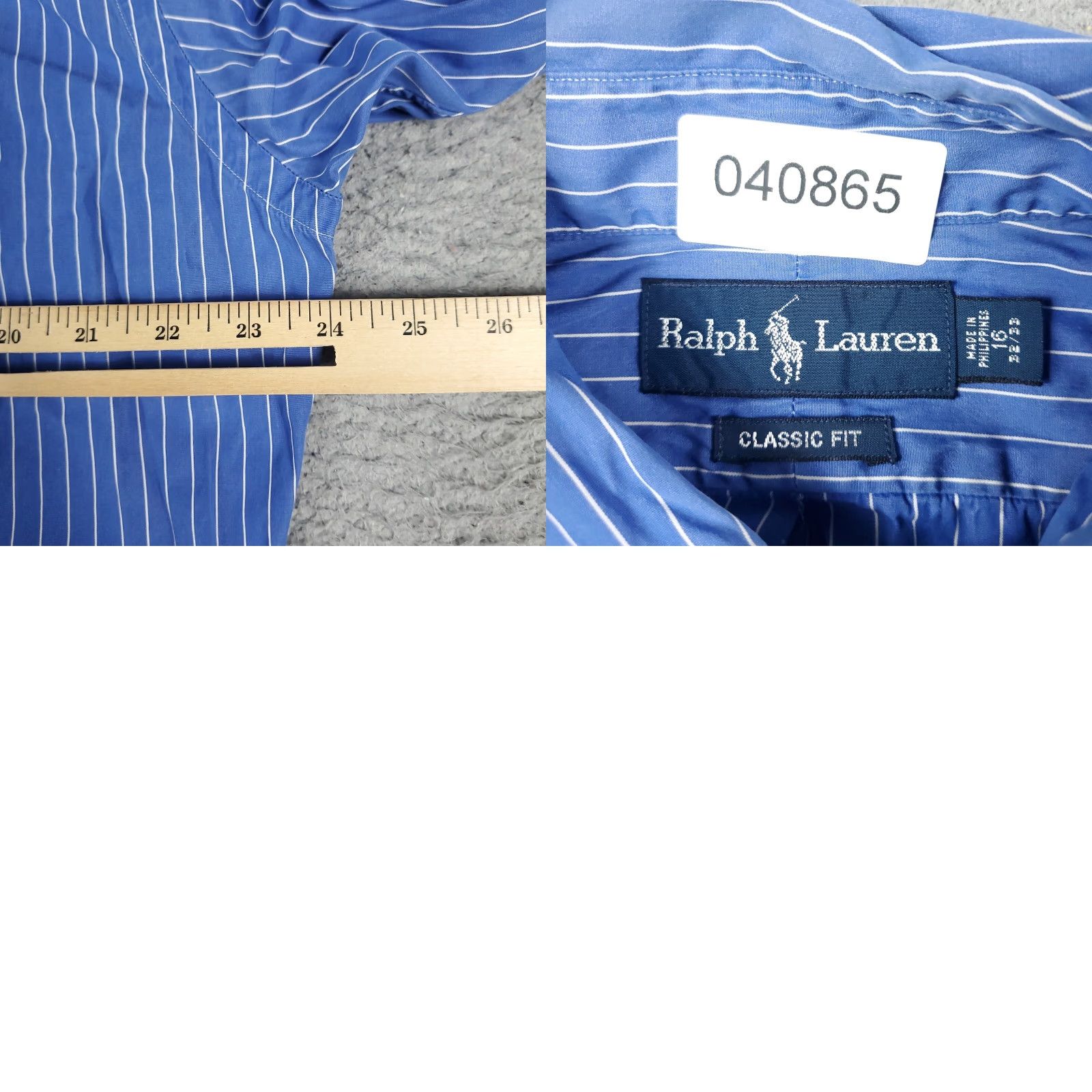 Ralph Lauren Ralph Lauren Dress Shirt Mens 16 Blue Striped Long Sleeve Button Up Regular Fit Size 42R - 8 Thumbnail
