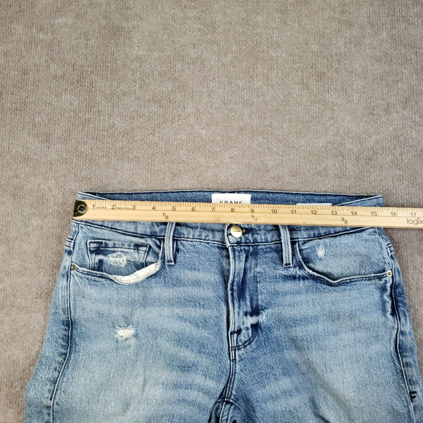 Frame FRAME Jeans Womens 31x30 Blue Le Garcon High Straight Leg Beldon Rips Distressed Size 27" / US 4 / IT 40 - 5 Thumbnail