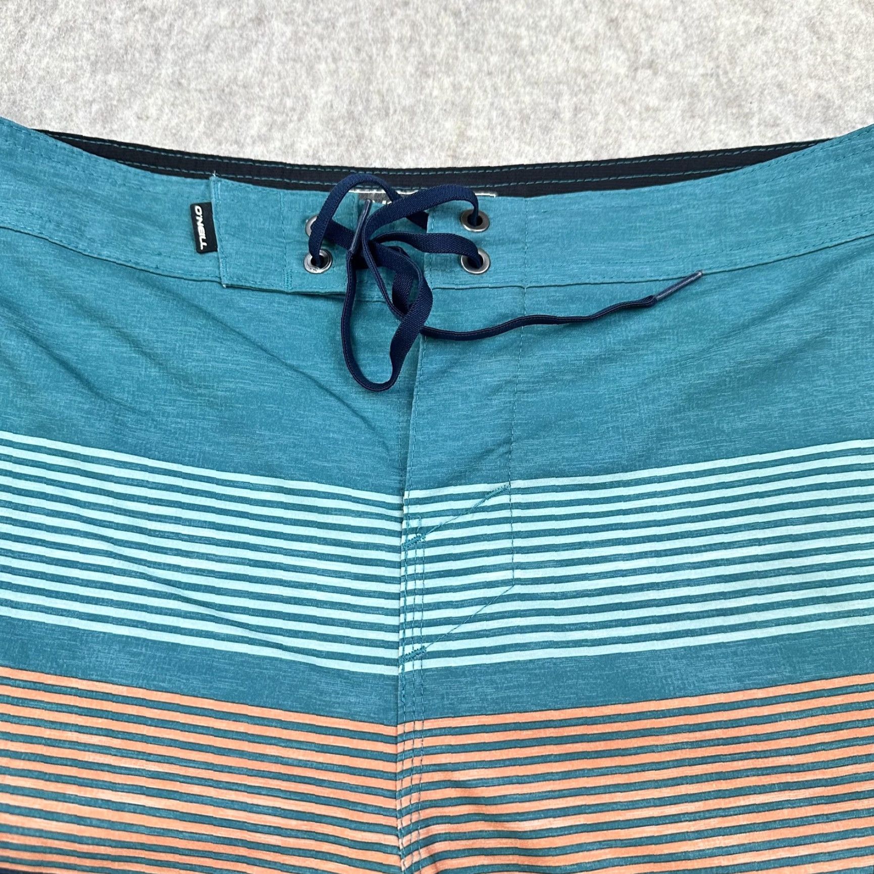 O'Neill O'Neill Hyperfreak Mens 32 Blue Teal Board Shorts Swim Trunks Stretch Striped Drawstring Back Pocket Polyester Spandex Surf Beach Summer Mens Size US 32 / EU 48 - 3 Thumbnail