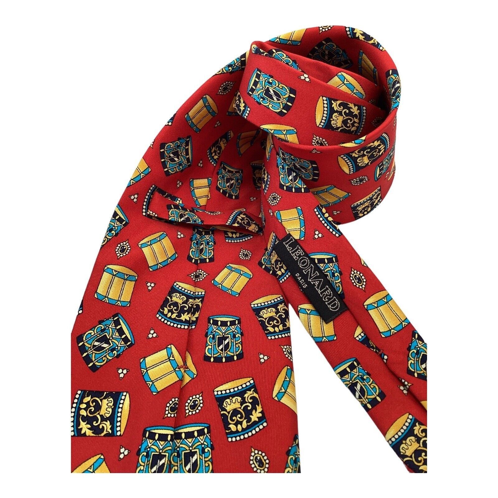 Leonard Paris LEONARD PARIS Red Drum Print Luxury Silk Tie Made In Italy Size ONE SIZE - 3 Thumbnail