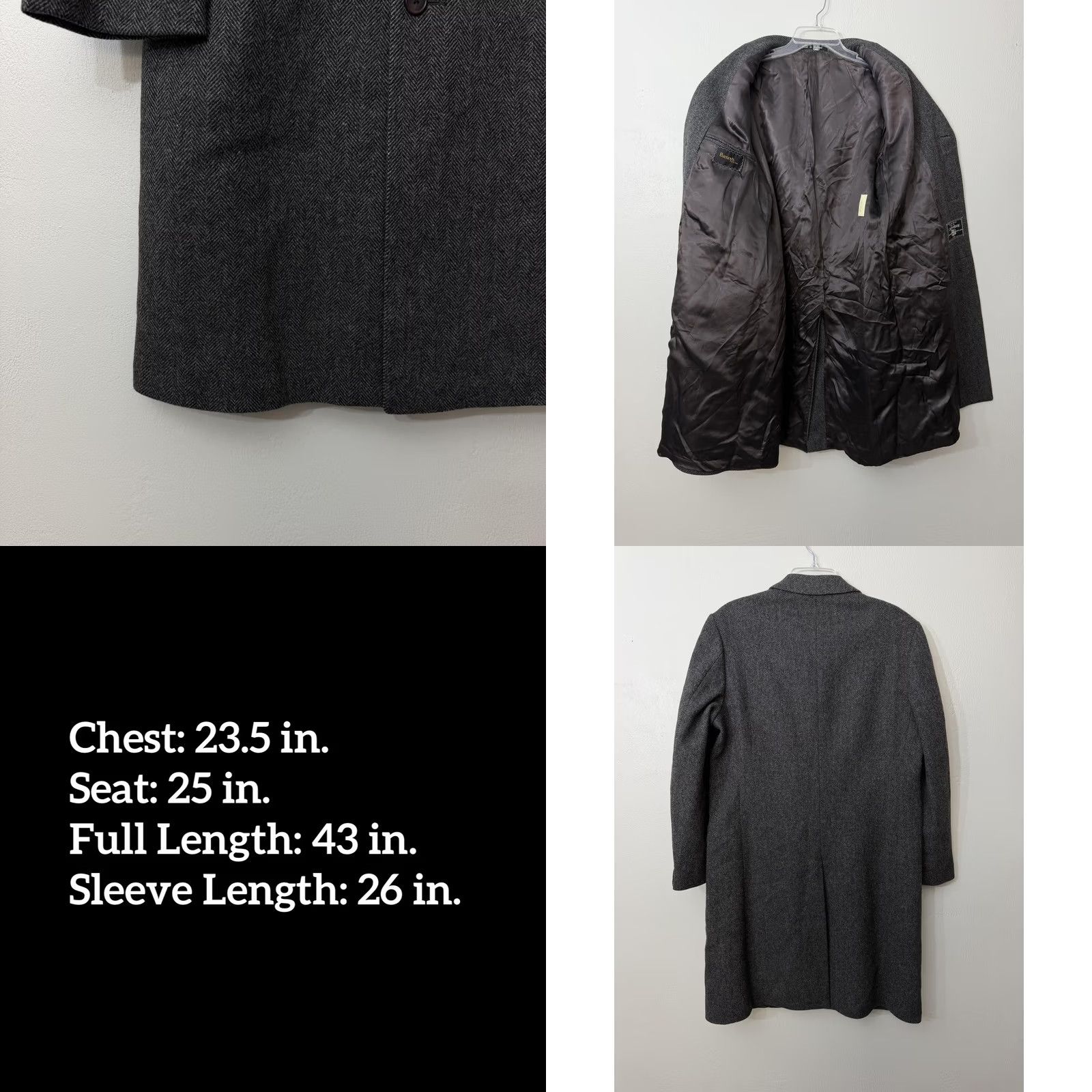 Vintage VINTAGE Barneys New York Overcoat Mens 46 Gray Wool Herringbone Tweed Long Lined Coat Size US S / EU 44-46 / 1 - 8 Thumbnail