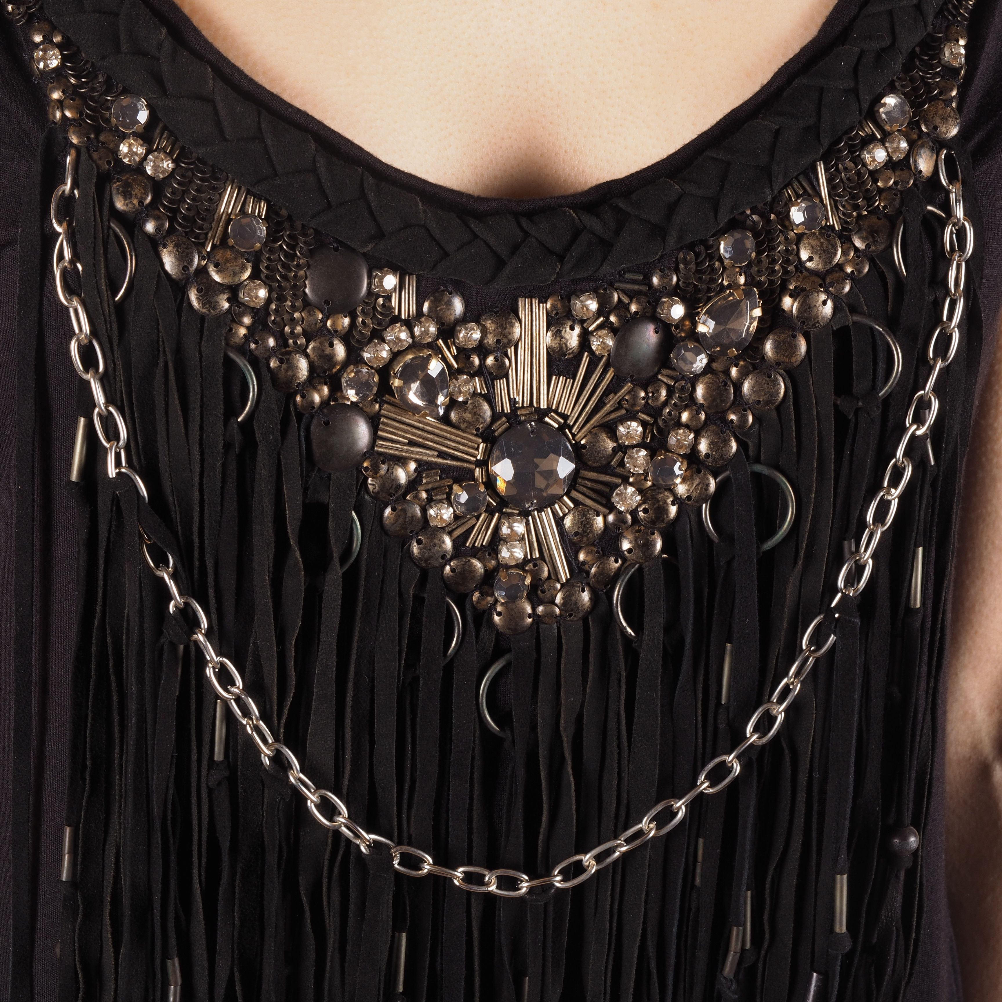 Roberto Cavalli Roberto Cavalli Jewel Embellished Fringed Tunic Top Black Size M / US 6-8 / IT 42-44 - 4 Thumbnail