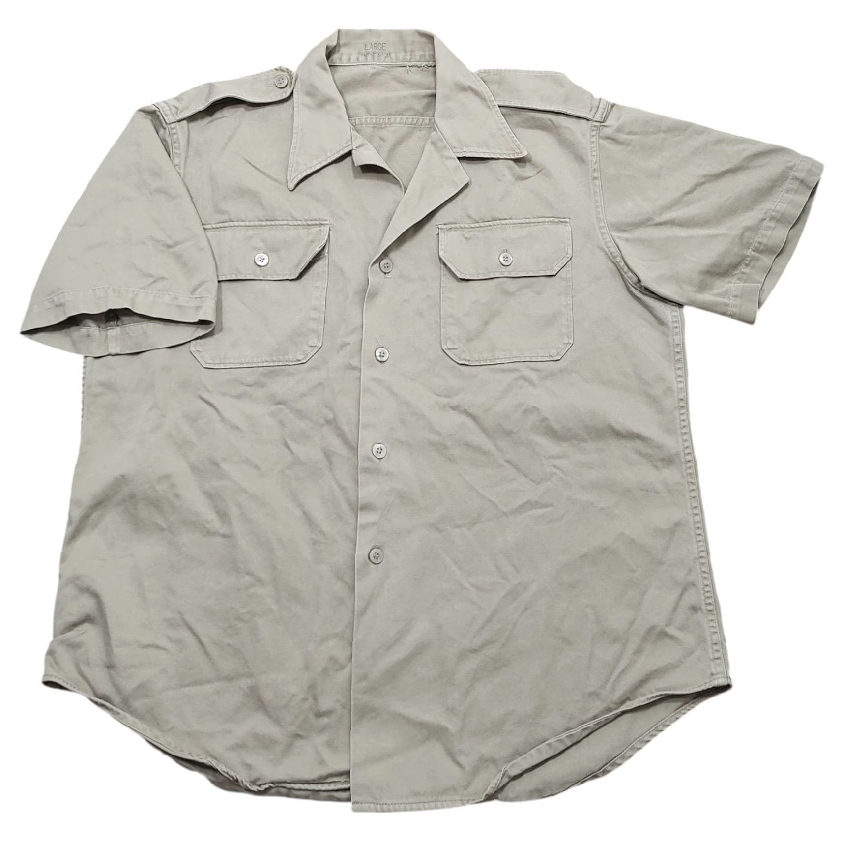 Vintage VINTAGE Unbranded Shirt Men L Beige Cotton Canvas Short Sleeve Button-Up Military Pockets 48 Chest Reg/Classic Size US L / EU 52-54 / 3 - 2 Thumbnail