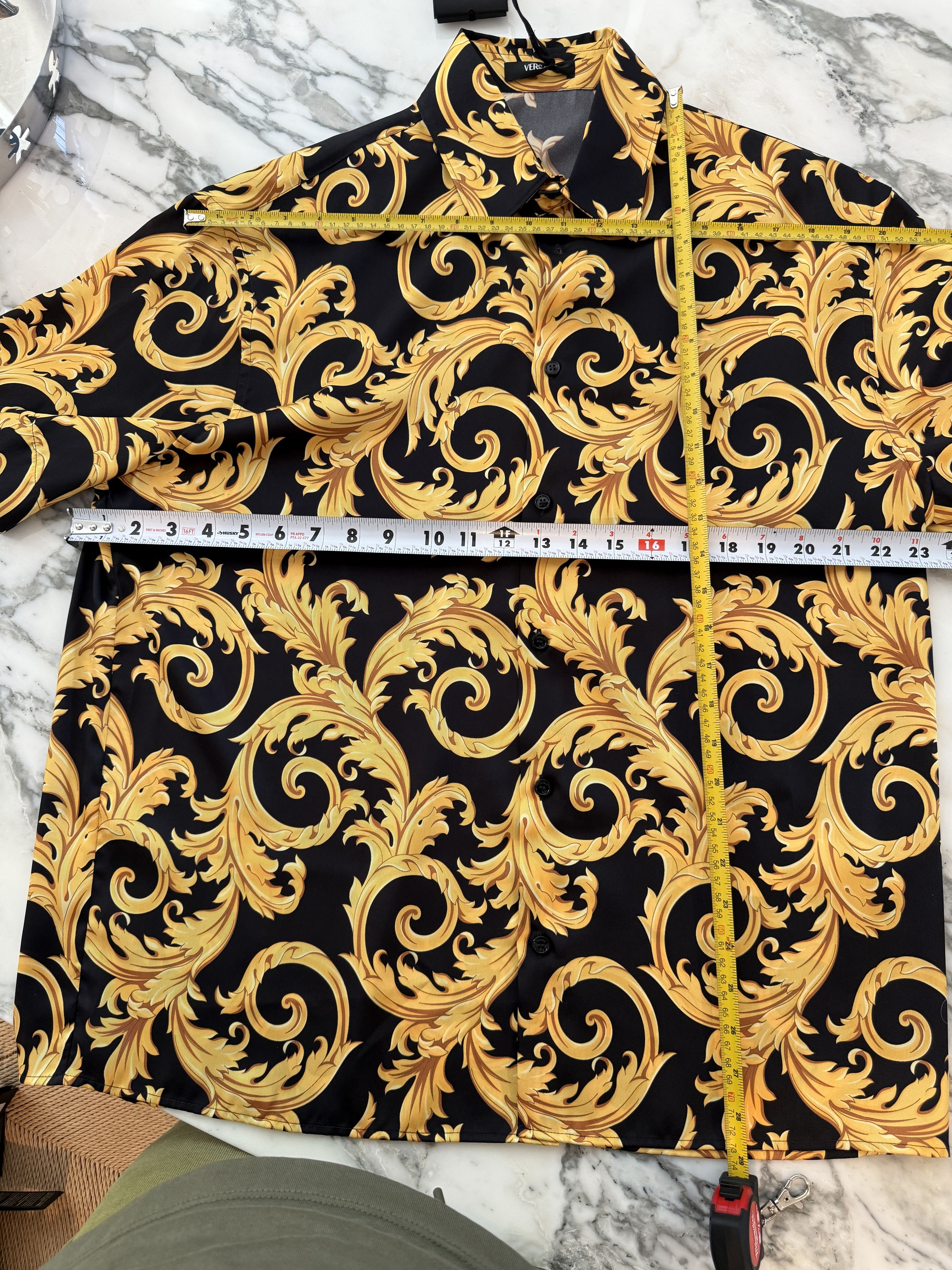 Versace VERSACE 1010103 Men's Baroque Black Gold Shirt, IT52 (lg) Size US L / EU 52-54 / 3 - 13 Thumbnail