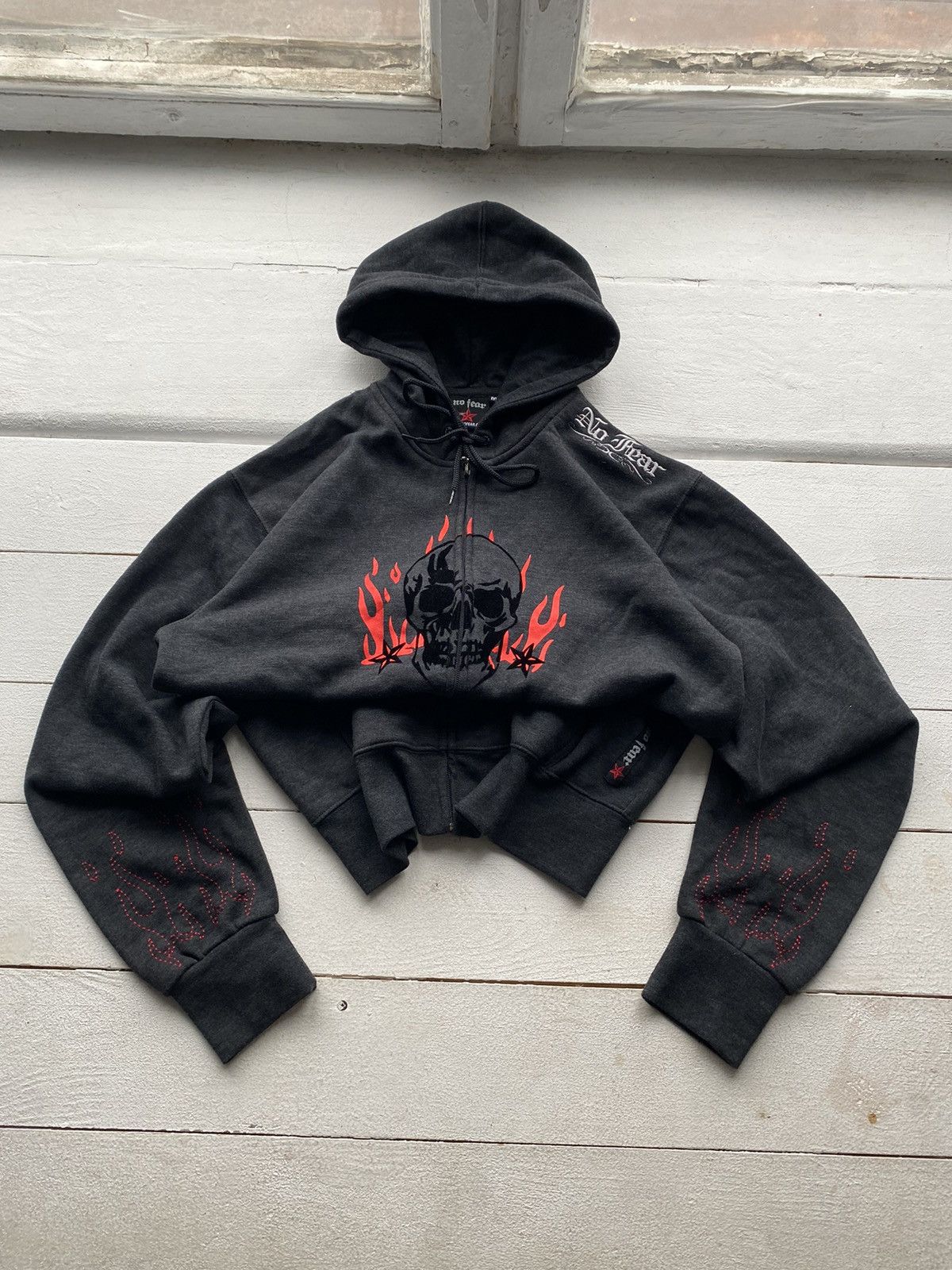 No Fear × Vintage 🔥90s No Fear Skull Gothic Flame Zip Up Hoodie Mens Vintage M Size US M / EU 48-50 / 2 - 1 Thumbnail