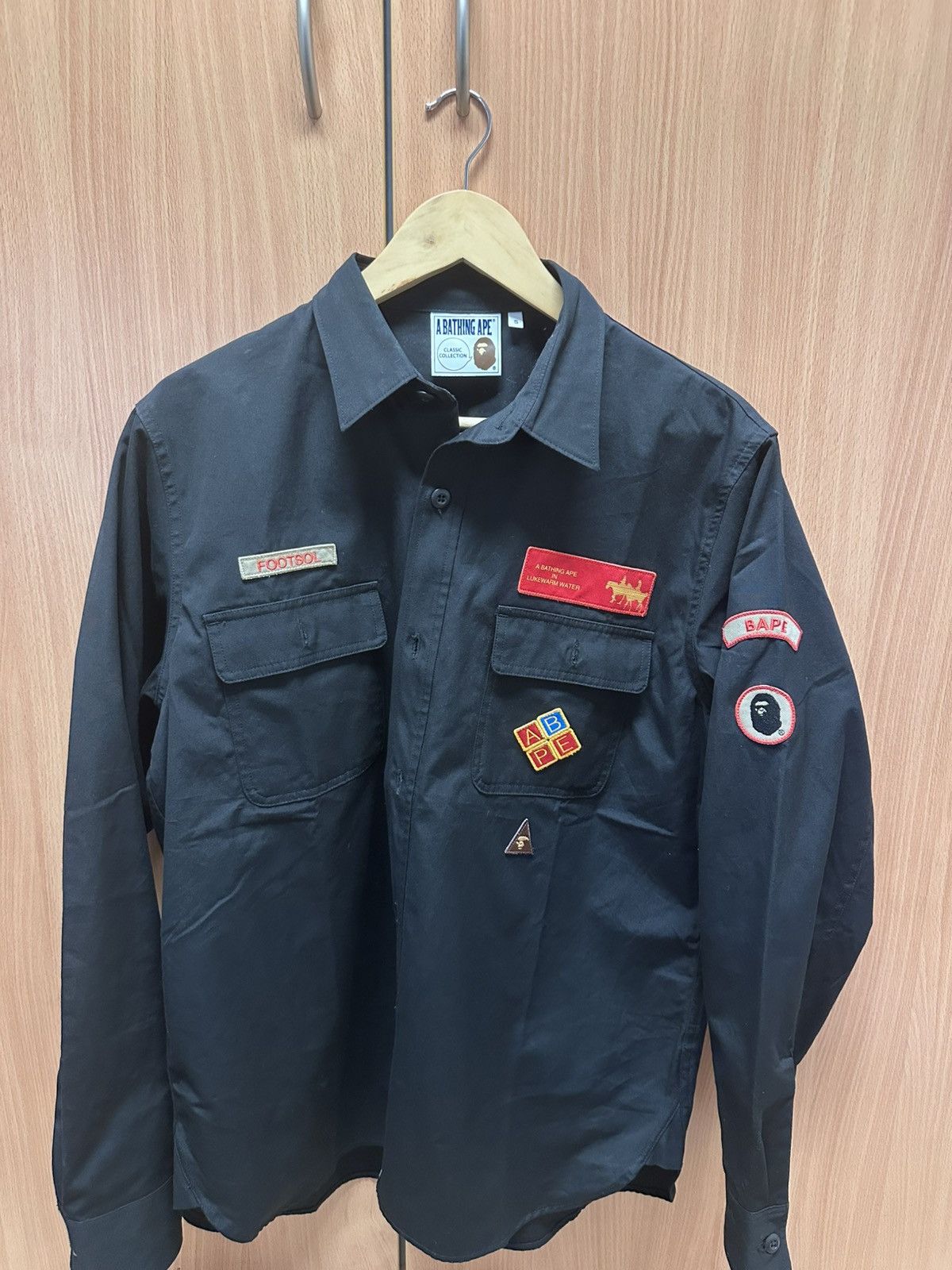 Bape Bape Shirt “Lukewarm Water” Patch Work Shirt Size US S / EU 44-46 / 1 - 1 Thumbnail