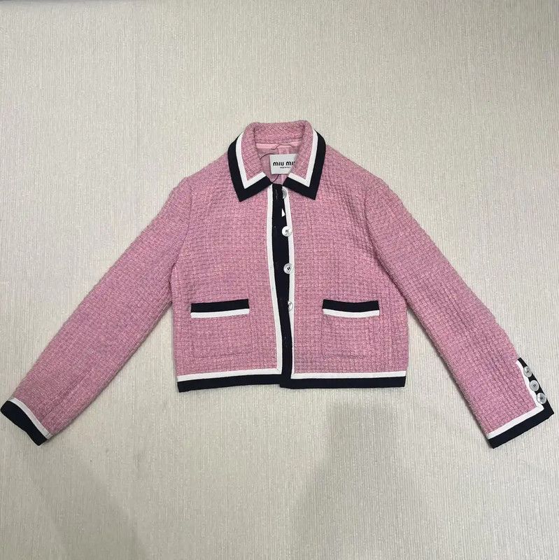 Miu Miu Miu Miu Pink Wool Striped Cropped Coat 0089 Size M / US 6-8 / IT 42-44 - 1 Thumbnail