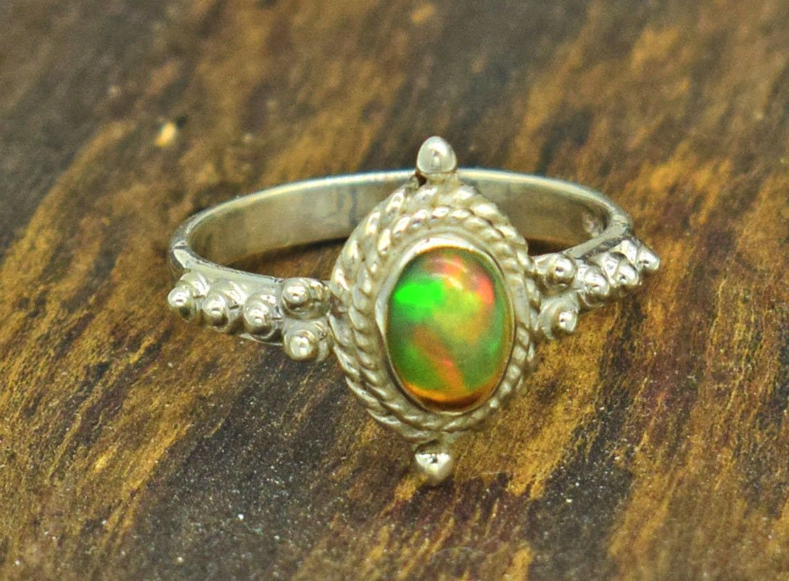 Handmade Ethiopian Opal Ring: Real 925 K Silver October Birthstone Size ONE SIZE - 3 Thumbnail