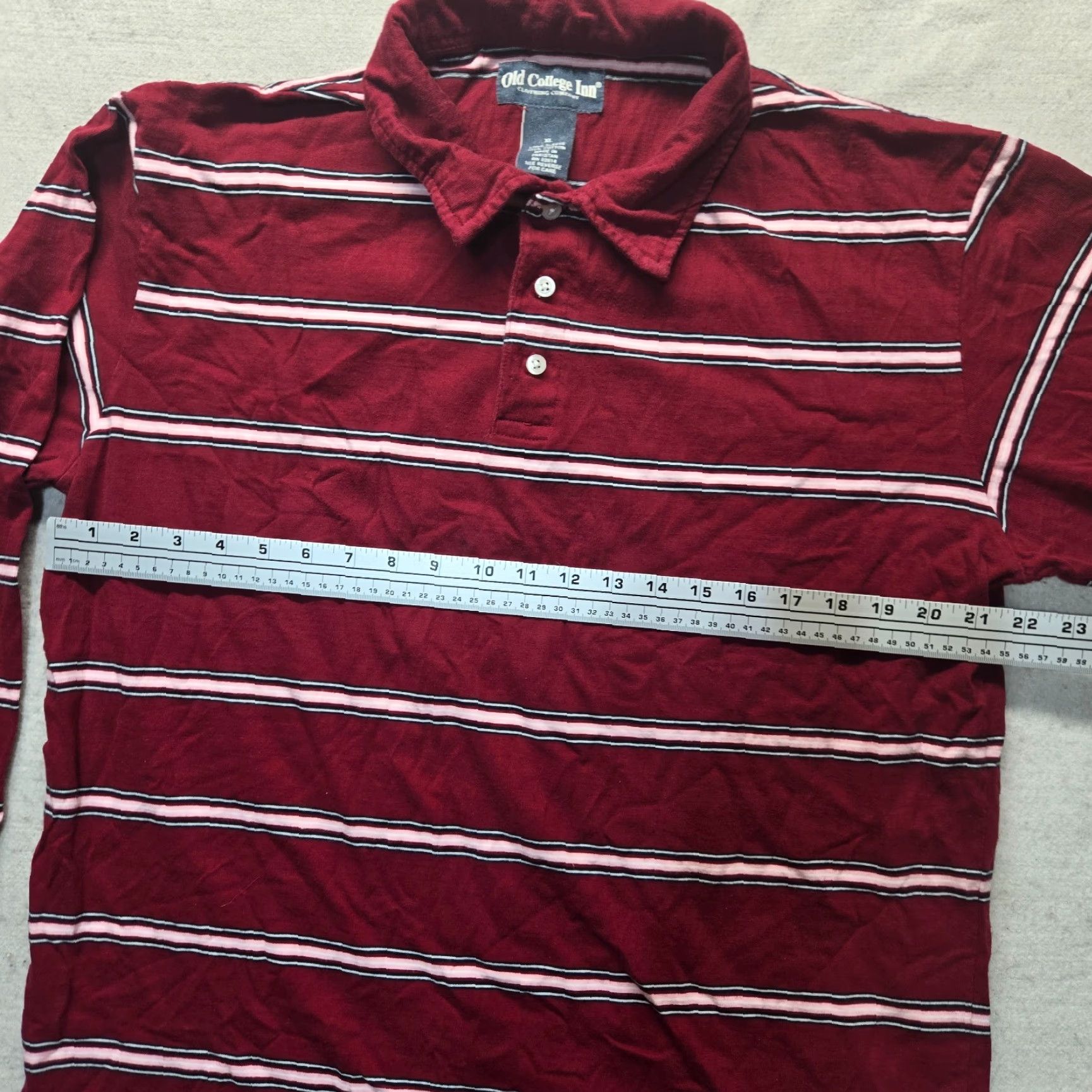 Vintage Old College Inn Polo Shirt - Striped Red Short Sleeve Shirt, Adult XL, 100% Cotton, Button, Spread Collar, Regular Fit, Casual Mens Shirt Size US XL / EU 56 / 4 - 4 Thumbnail