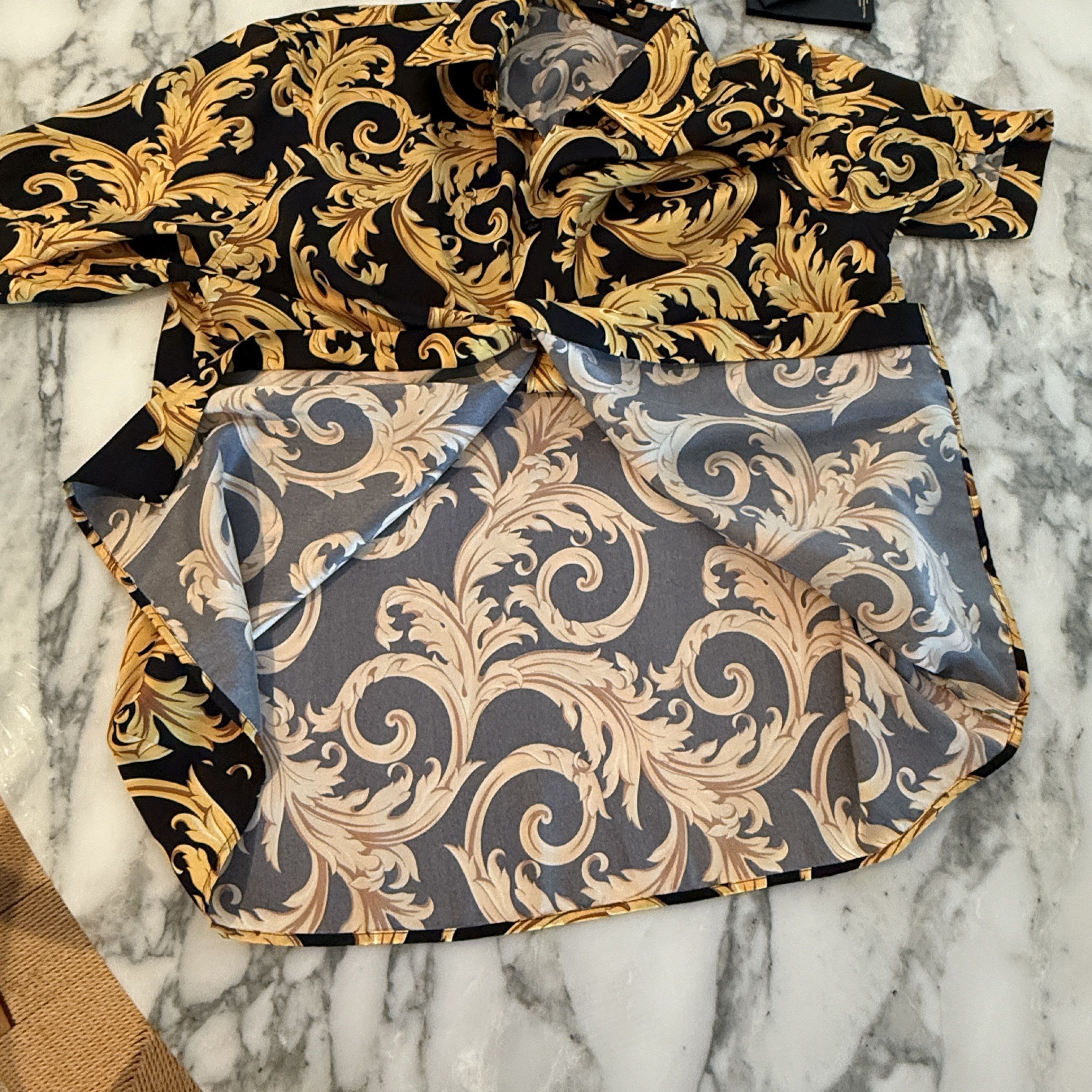 Versace VERSACE 1010103 Baroque Black And Gold Poly Shirt NWT, 48 Size US M / EU 48-50 / 2 - 18 Thumbnail