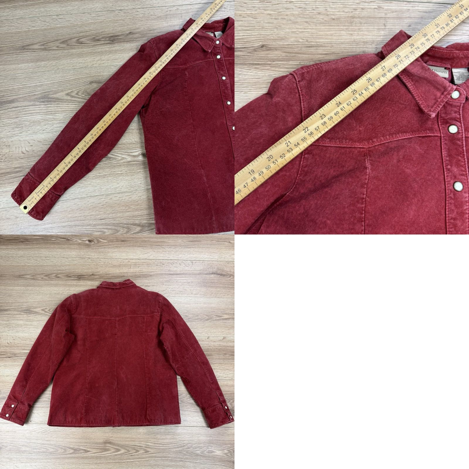 Vintage Ruff Hewn Western Suede Leather Jacket Women L Maroon Pearl Snap Jacket Size L / US 10 / IT 46 - 8 Thumbnail