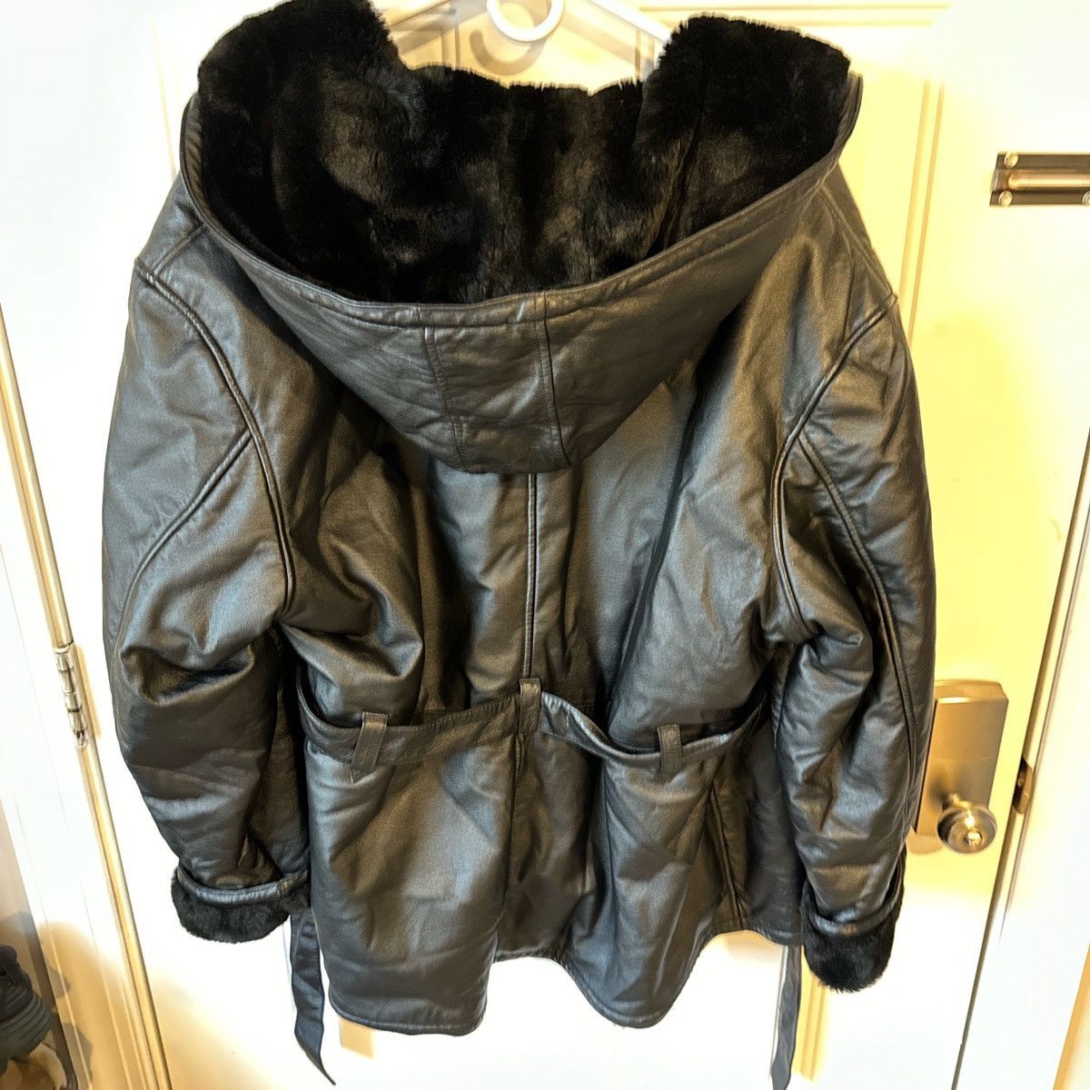 Wilsons Leather Wilson's Leather Black Leather Coat with Faux Fur Lined Hood Size XXL / US 16-18 / IT 52-54 - 2 Thumbnail