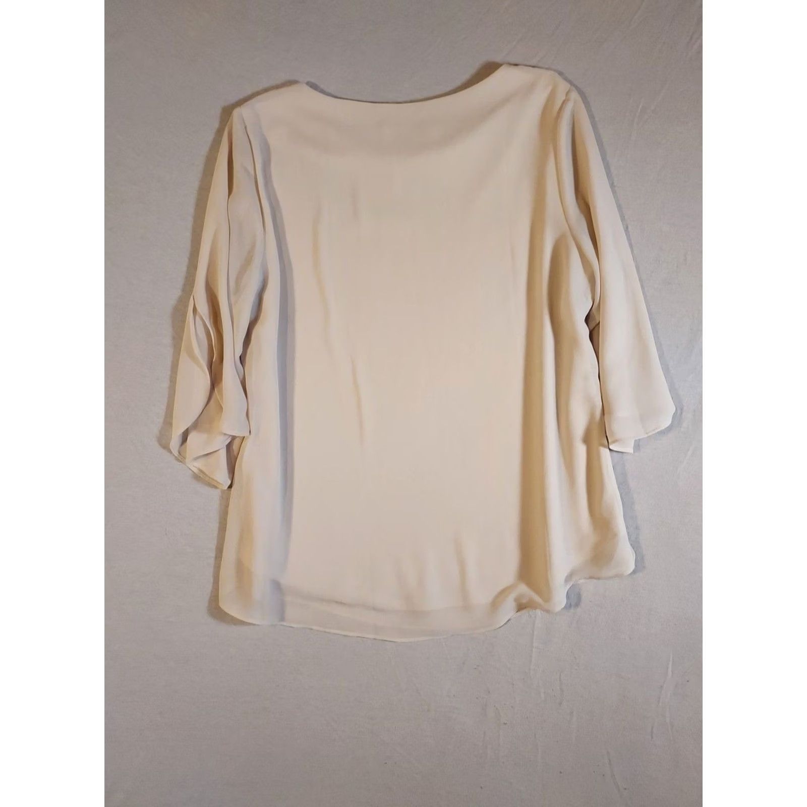 Vintage Grace Karin Blouse Women M Beige Solid Chiffon 3/4 Ruffle Size M / US 6-8 / IT 42-44 - 4 Thumbnail