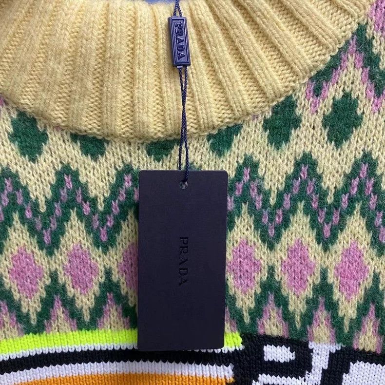 Prada Prada Yellow Green Striped Logo Knit Sweater -2505 Size US M / EU 48-50 / 2 - 4 Thumbnail