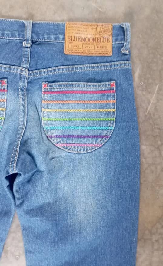 Tornado Mart Flare Jeans Japanese Blue Moon Blue Embroidered Jeans Size US 27 - 3 Thumbnail