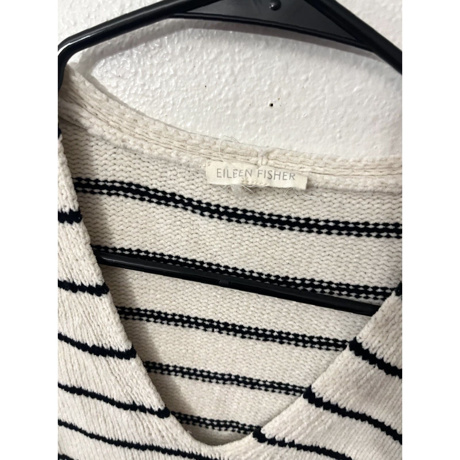 Eileen Fisher Eileen Fisher Chenille Striped Tunic Sweater Organic Ivory V-Neck Medium Relaxed Women Knit 100% Cotton Pullover Casual Classic Preppy Side Slit Size M / US 6-8 / IT 42-44 - 3 Thumbnail