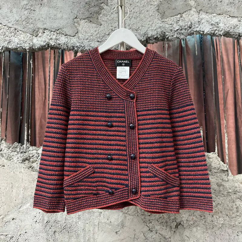Chanel Chanel Red and Brown Striped Jacket 0089 Size ONE SIZE - 1 Thumbnail