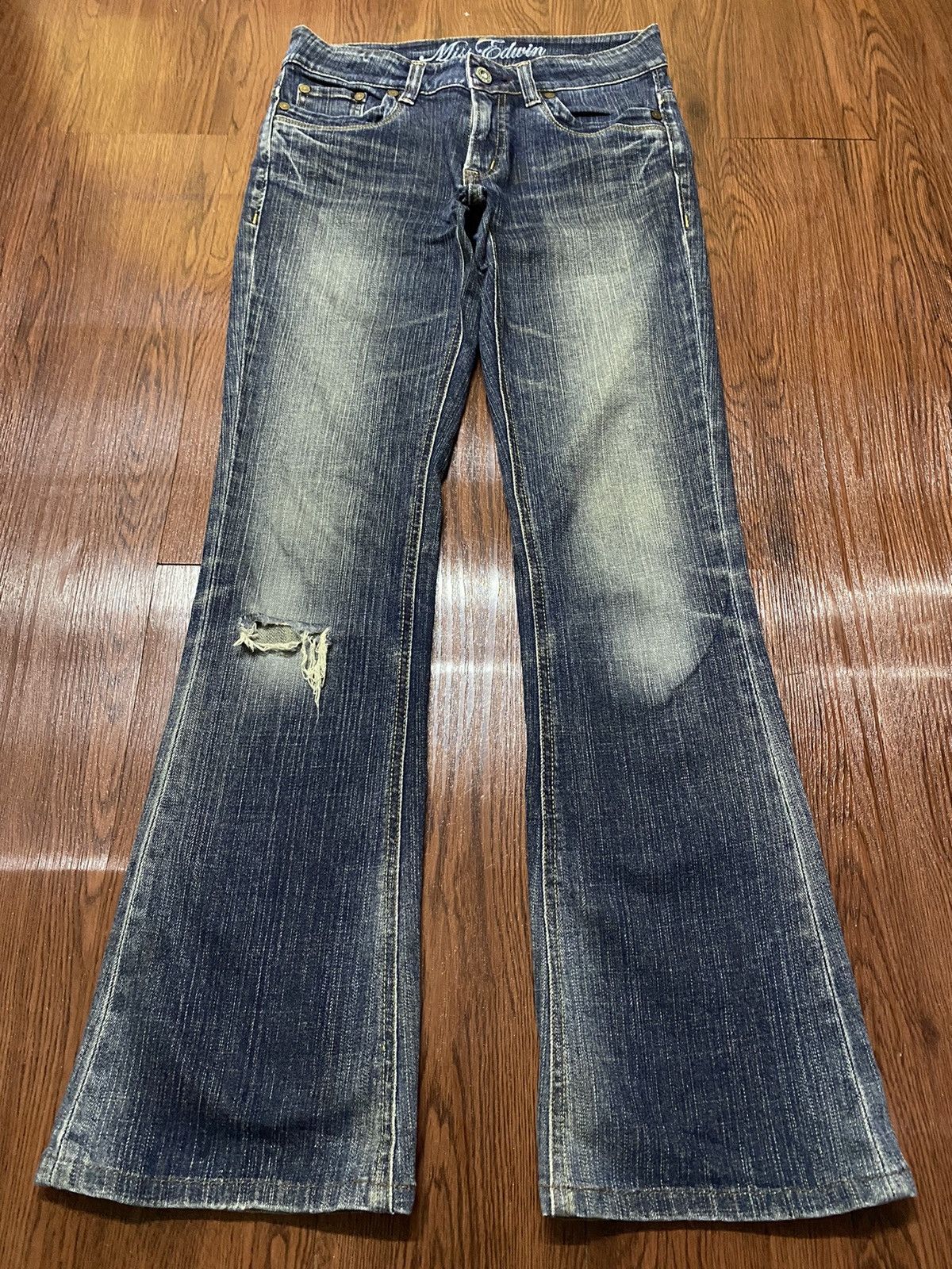 Edwin Vintage Japanese Brand Blue Distressed Flare Style Jeans Size 29" - 1 Thumbnail