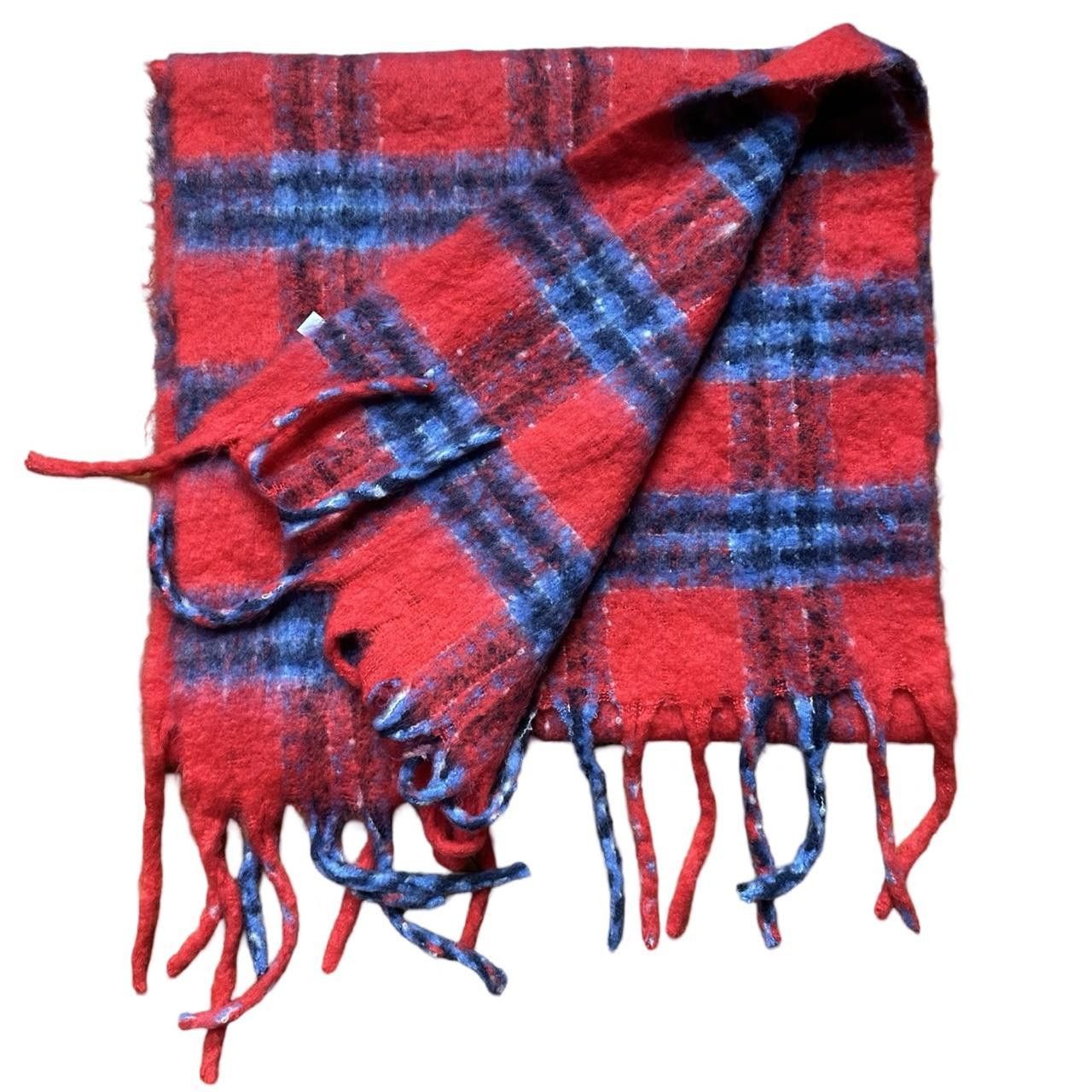 American Eagle Outfitters Aerie red and blue plaid check fringe winter scarf Size ONE SIZE - 1 Thumbnail