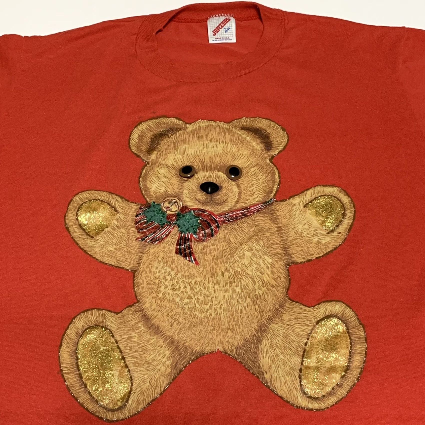 Jerzees VINTAGE Jerzees T-Shirt Red Bear Cutoff Ugly Christmas 1990s Adult L/M Mens Size M / US 6-8 / IT 42-44 - 5 Thumbnail