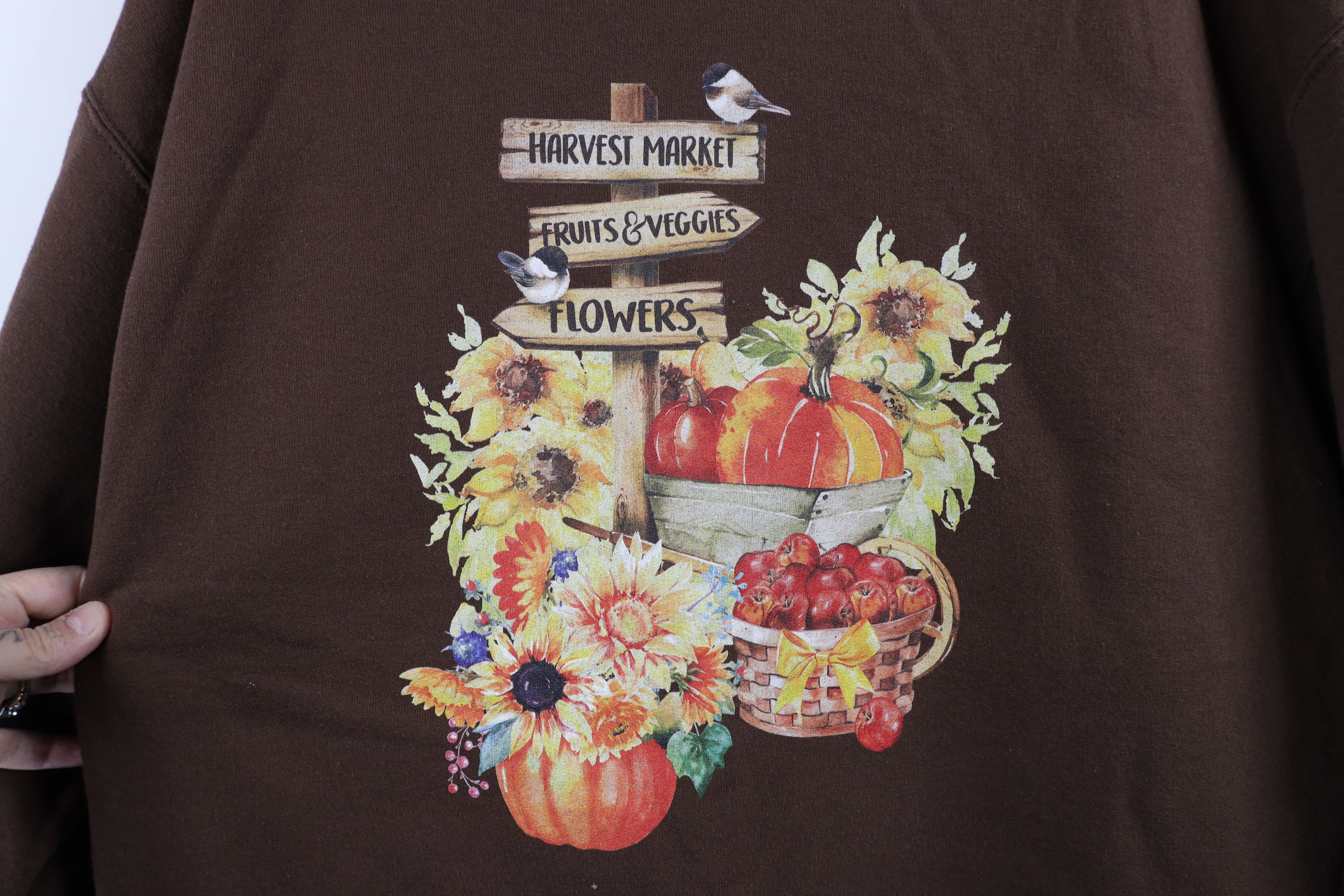Vintage Vintage 90s Streetwear Flowers Pumpkin Sweatshirt Brown Size L / US 10 / IT 46 - 4 Thumbnail
