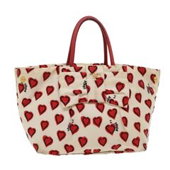 New Prada Fuoco Red Saffiano Leather Gold Hearts Pouch Wristlet Bag 1NE007  