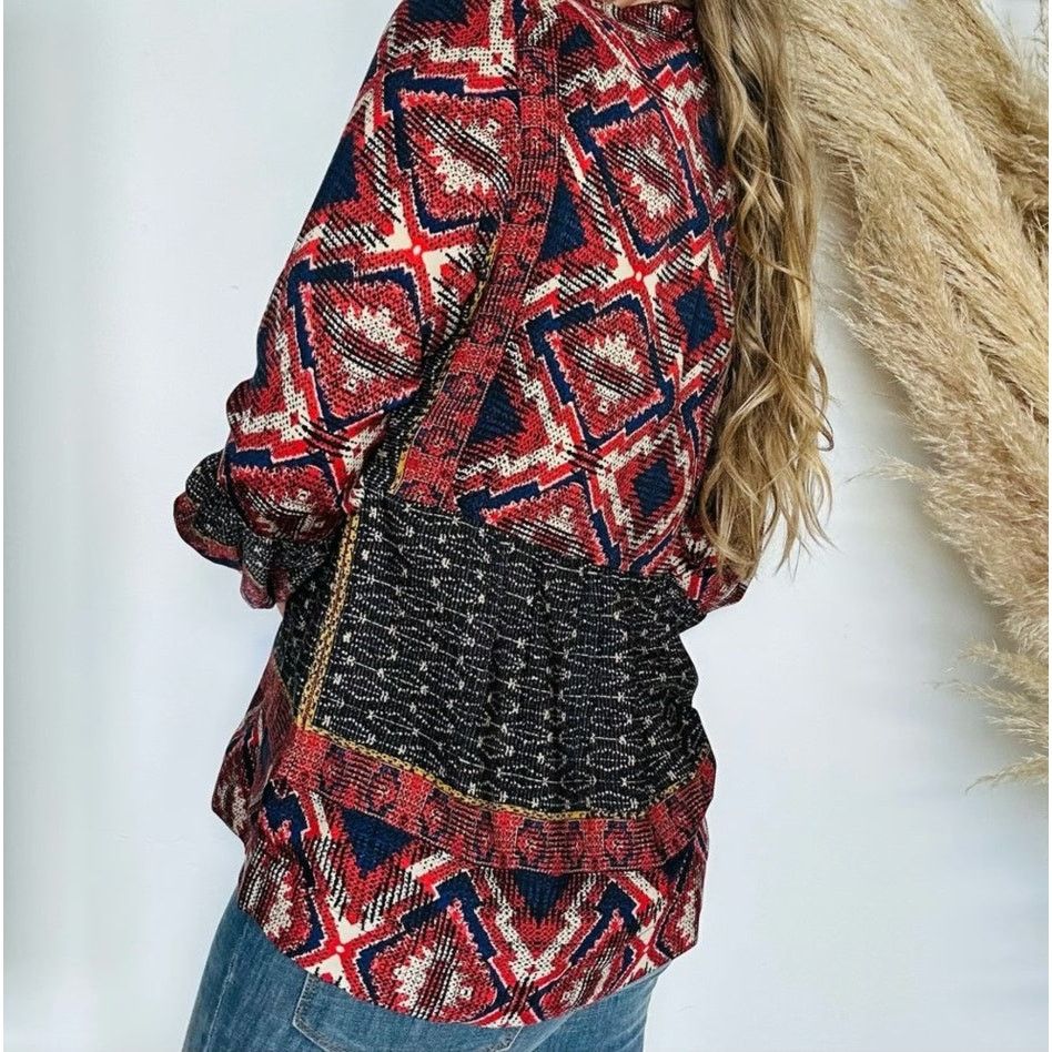 Anthropologie Anthro Konrad + Joseph Red Zydeco Peasant Silky Tunic Small Size S / US 4 / IT 40 - 8 Thumbnail