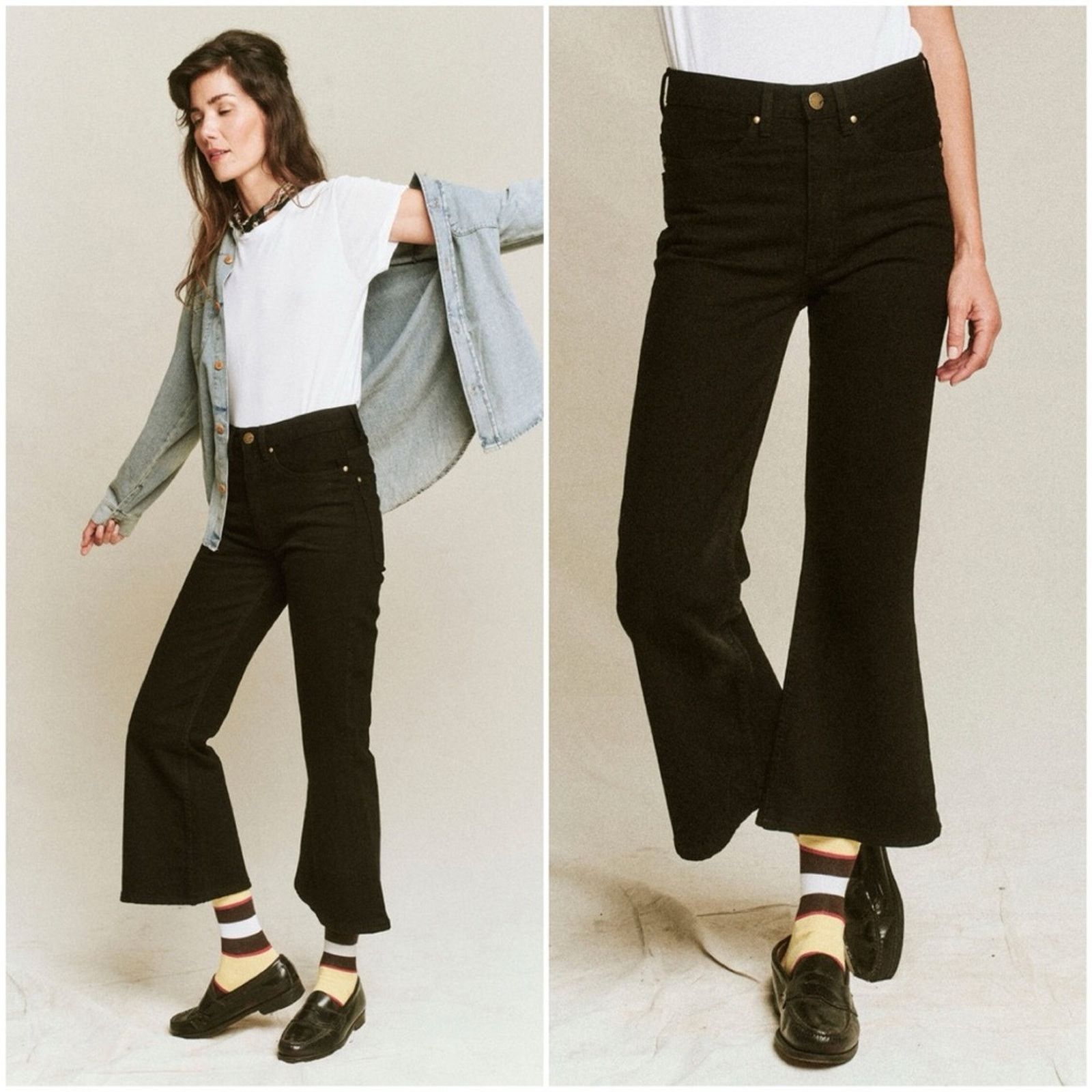 THE GREAT NWT The Great The Kick Bell Jeans Onyx Black Denim Tassel 26 Size 26" / US 2 / IT 38 - 2 Thumbnail