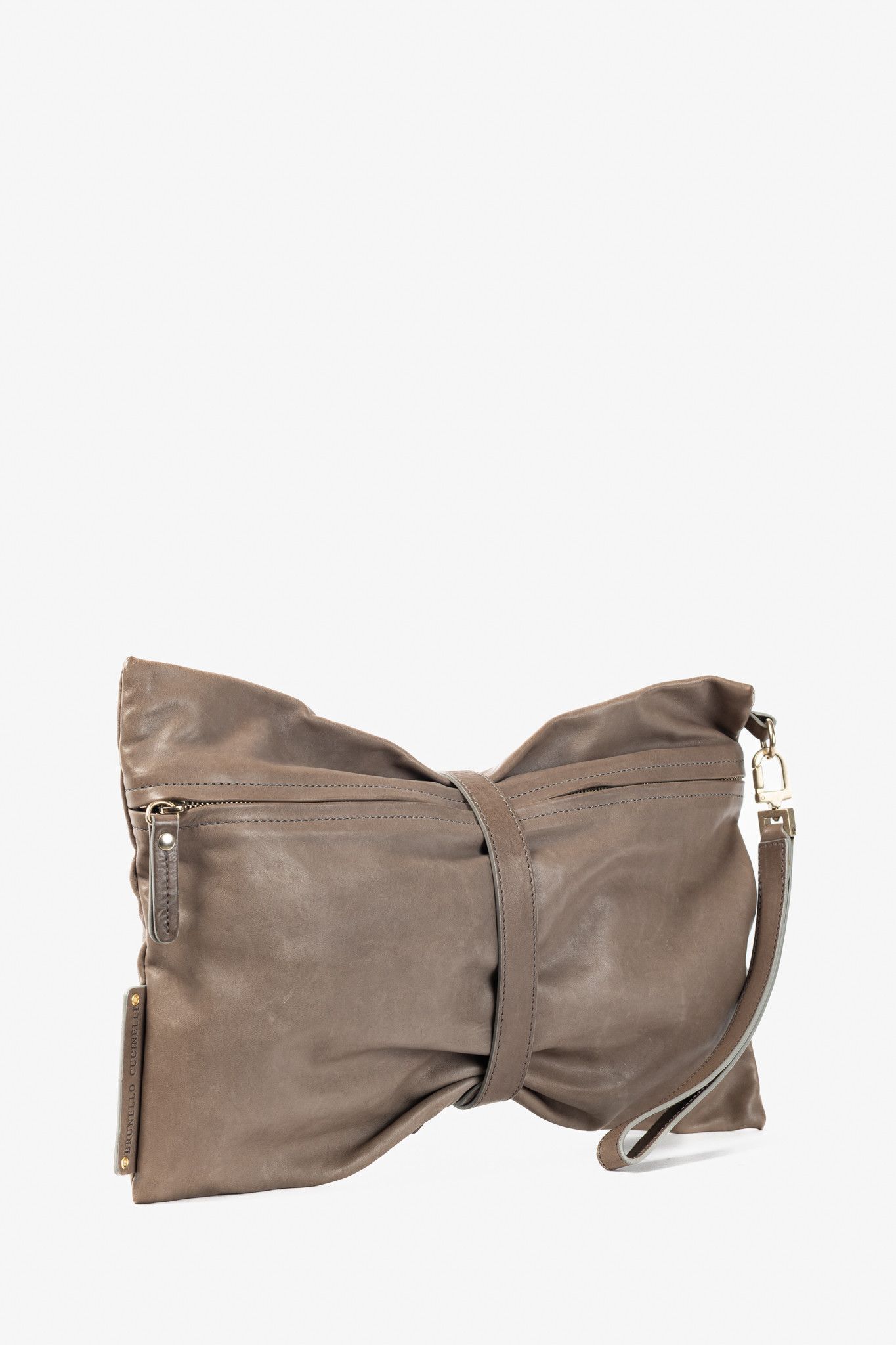 Brunello Cucinelli Brunello Cucinelli Taupe Leather Bow Clutch Size ONE SIZE - 2 Thumbnail