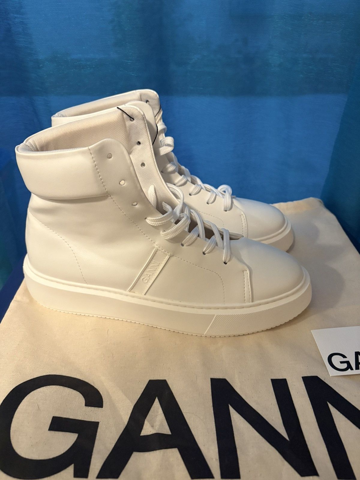Ganni Ganni White Leather Hight Tops Size US 12 / IT 42 - 4 Thumbnail