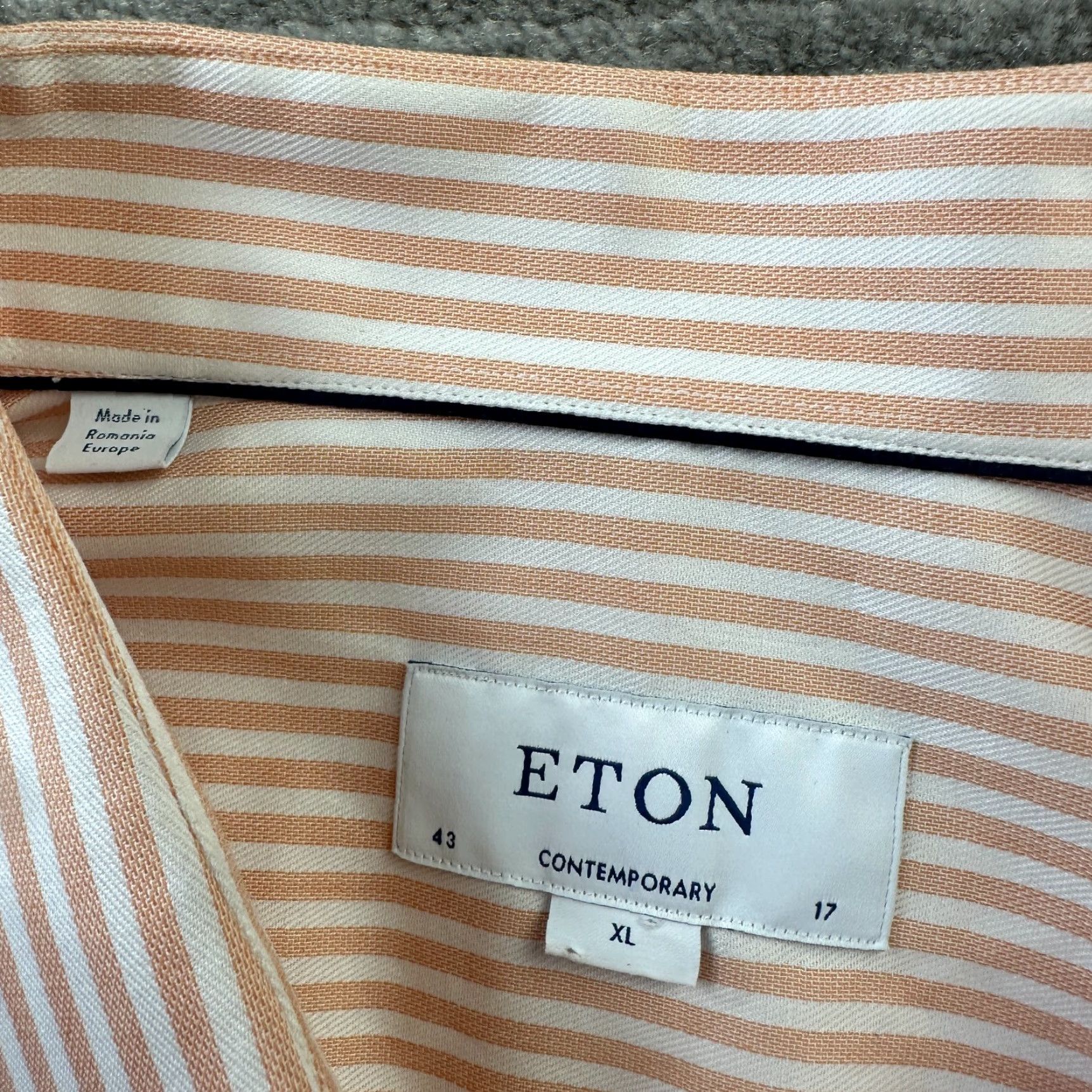 Eton Eton Shirt Dress Shirt Mens XL 17 43 Orange Striped Contemporary Fit Button-Down Collar Mens Top Cuff Barrel Cuff Cotton Wide Size 46R - 6 Thumbnail