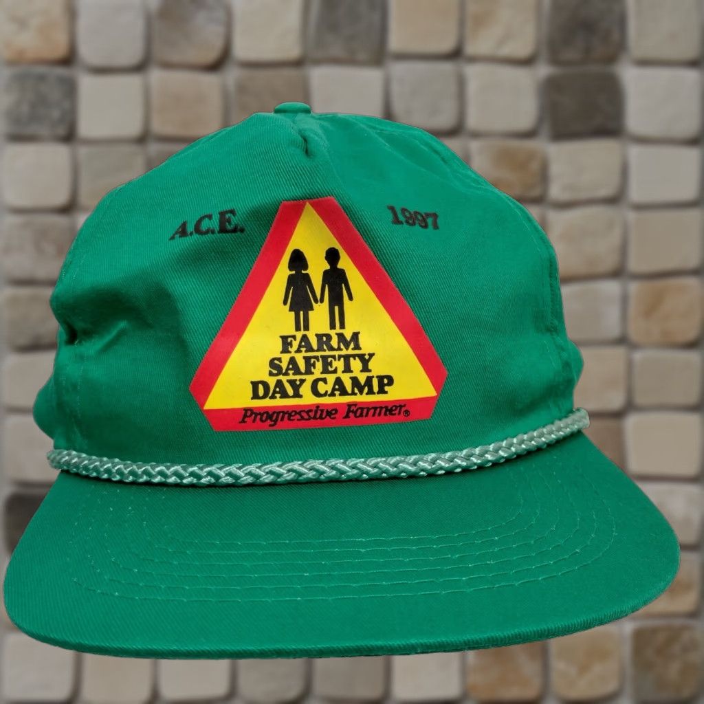 Vintage VINTAGE Farmer Baseball Cap Mens One Size Green Cotton Twill Farm Safety Day Camp 1997 Agriculture Farming Size ONE SIZE - 1 Thumbnail