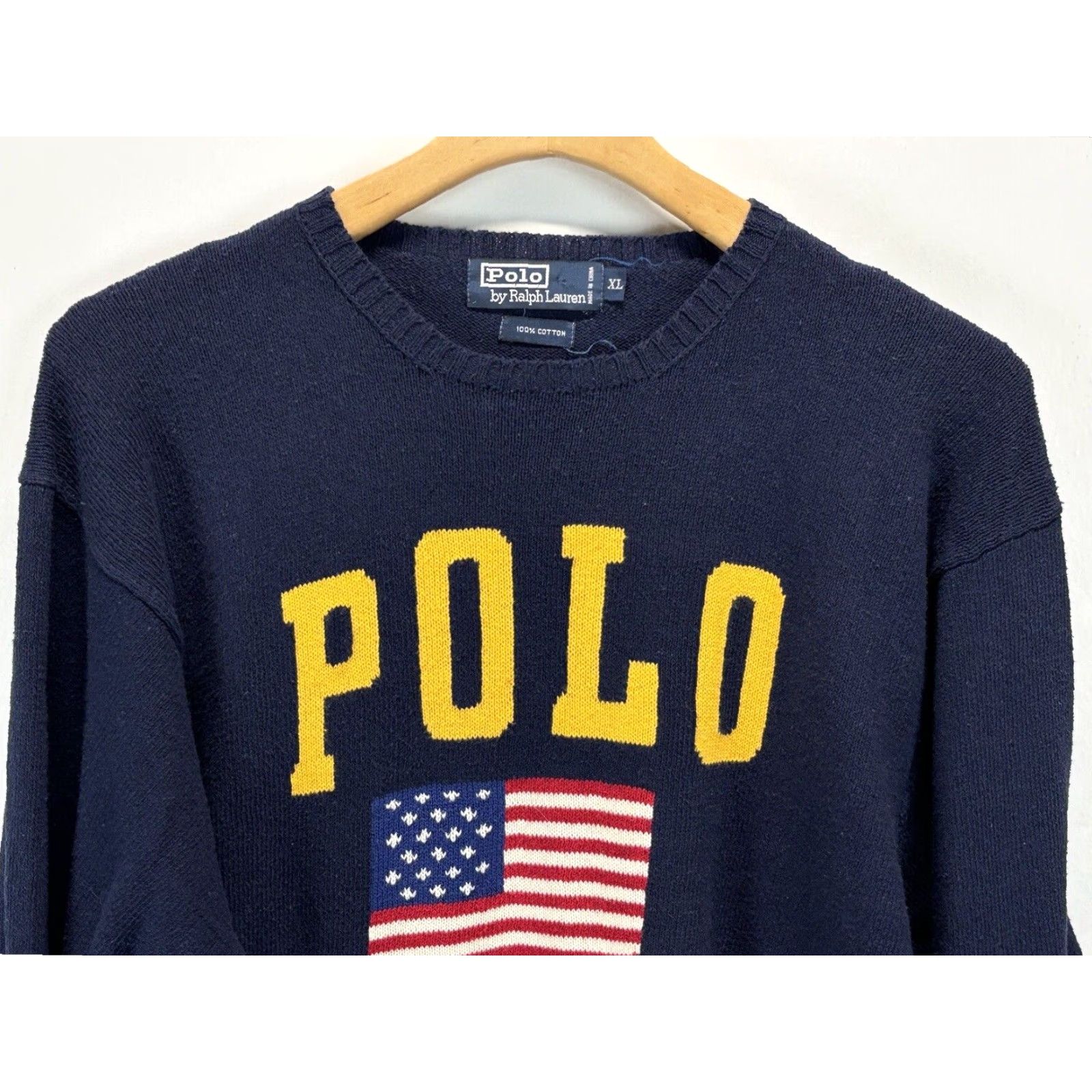Polo Ralph Lauren VINTAGE Polo Ralph Lauren Men Sweater Knit USA Flag Spellout Crew Neck Long Sleeve XL Blue Casual Knitwear Size US XL / EU 56 / 4 - 2 Thumbnail