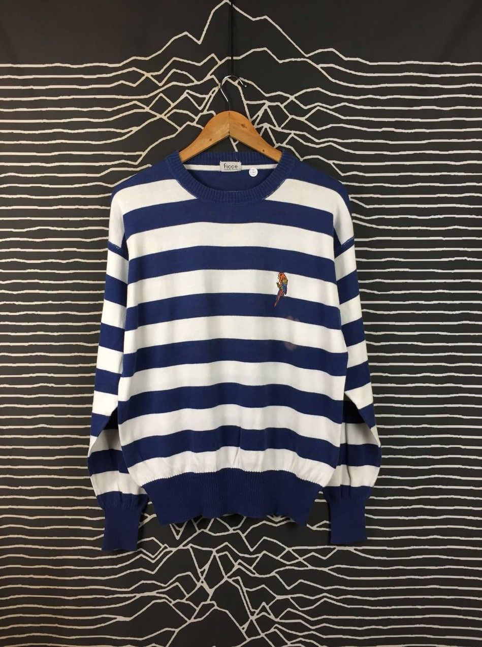Yoshiyuki Konishi Vtg Ficce Yoshiyuki Konishi Parrot Logo Striped Knit Sweater Size US XL / EU 56 / 4 - 2 Thumbnail