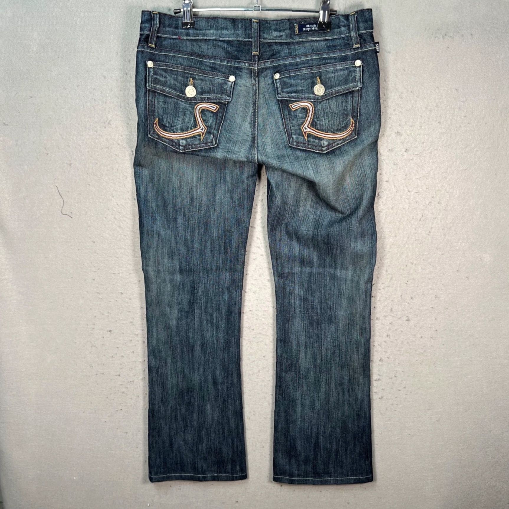Vintage Rock & Republic Jeans Bootcut Womens 29 Distressed Dark Wash Denim Blue Regular 5-Pocket Inseam 30 Jeans Mens Womens Size 24" / US 00 / IT 34 - 2 Thumbnail